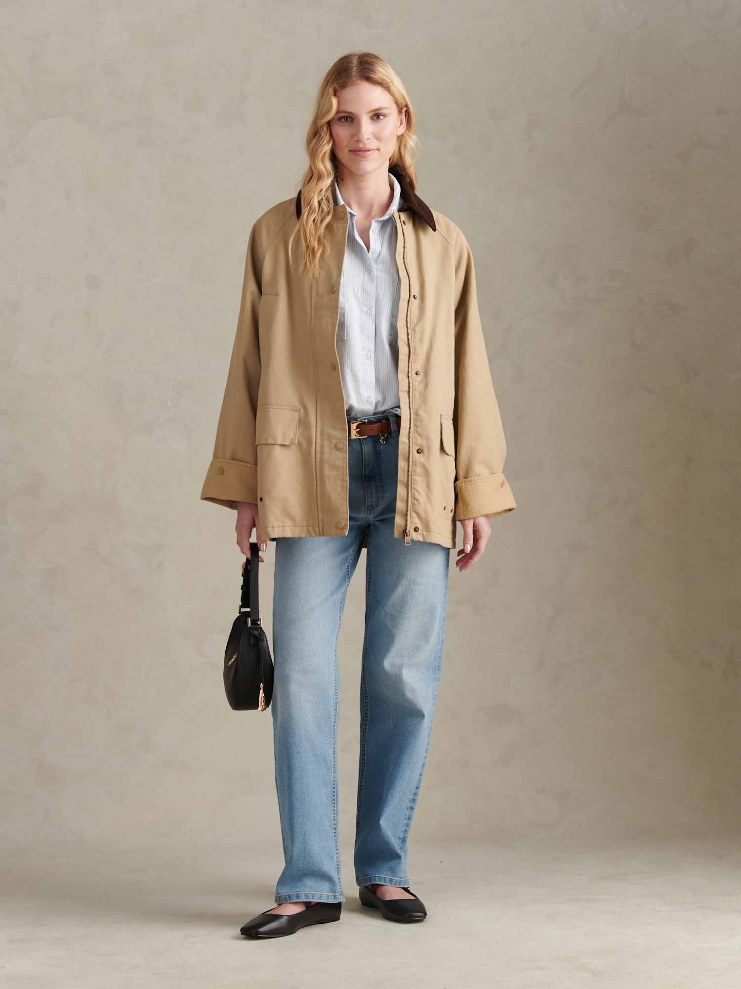 Womens Waxed Cotton Short Parka Trench Coat - Image 2