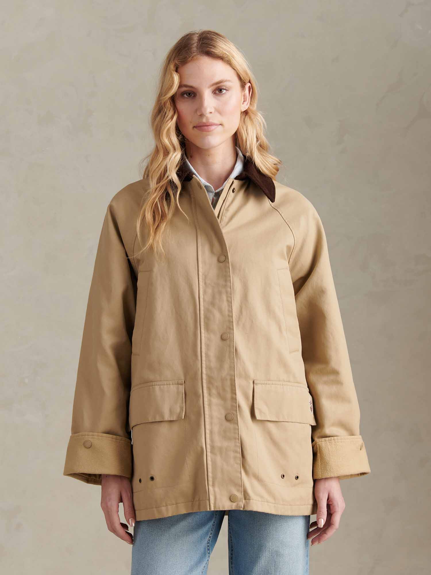 Womens Waxed Cotton Short Parka Trench Coat - Image 3