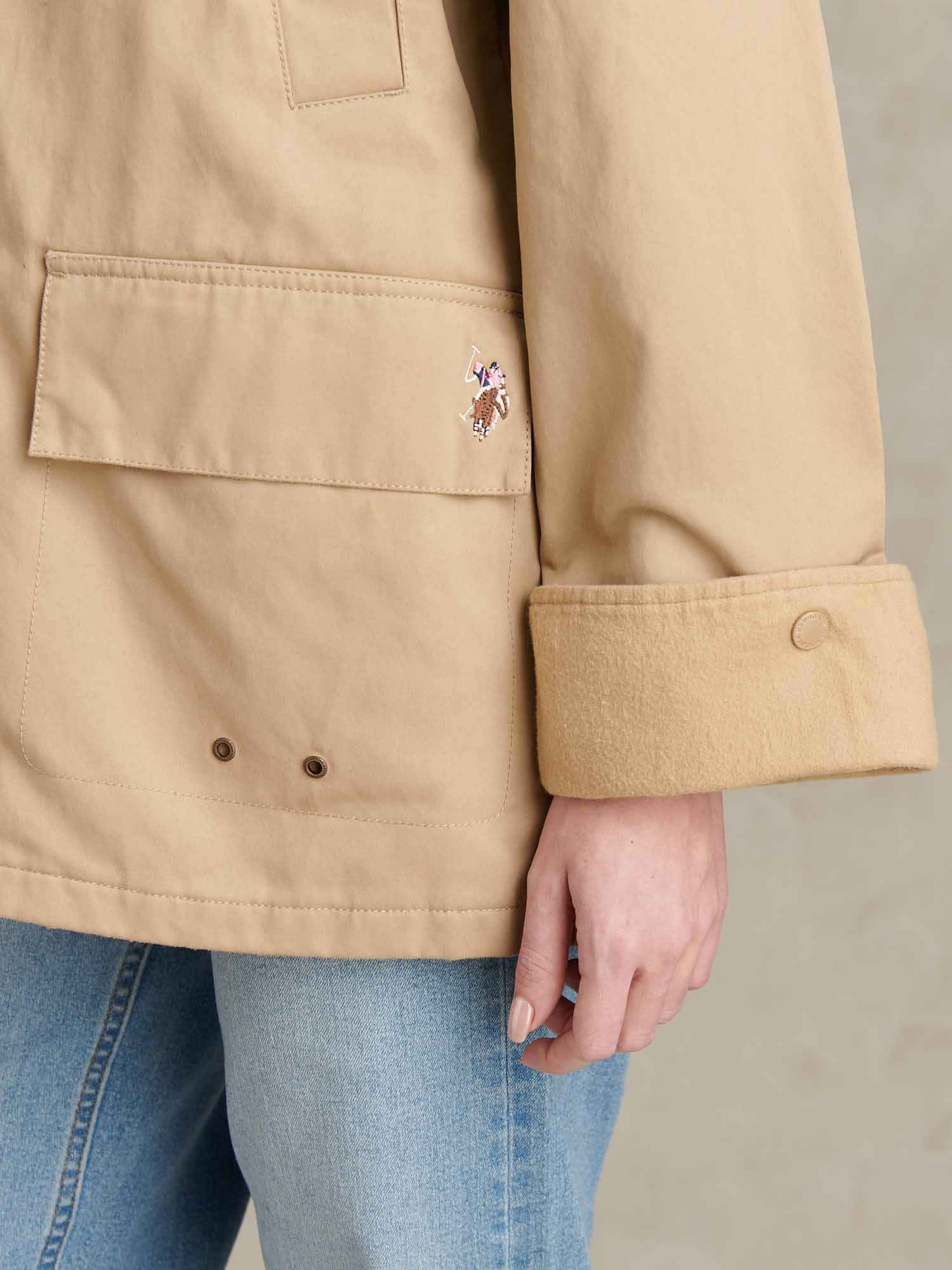Womens Waxed Cotton Short Parka Trench Coat - Image 4