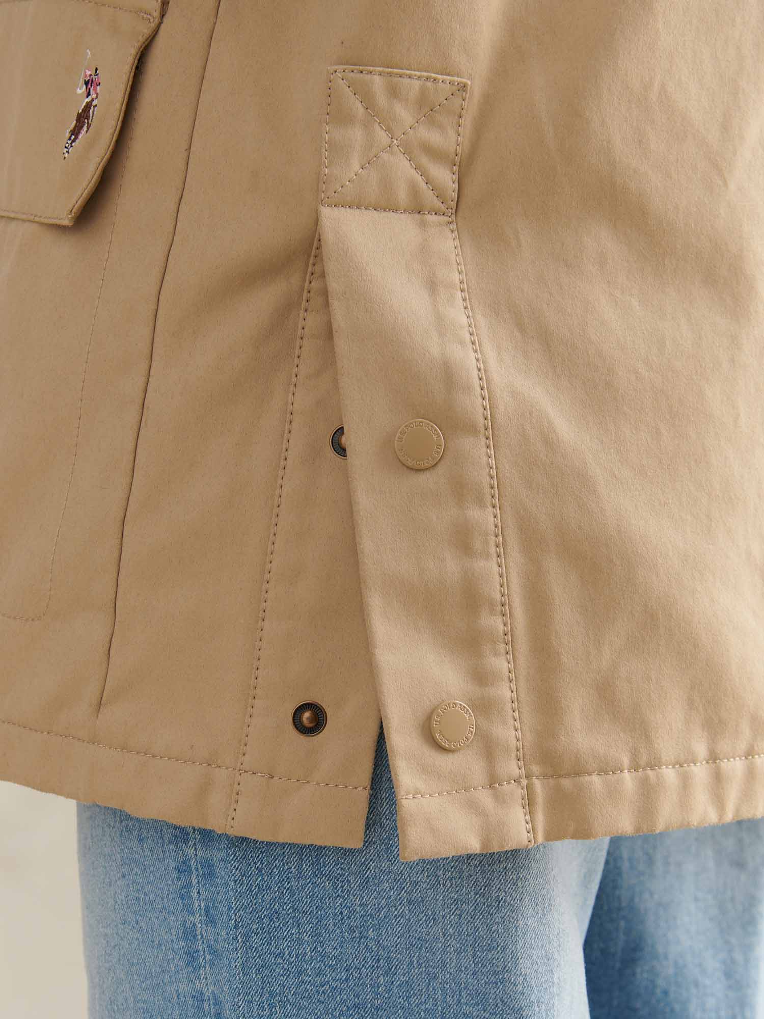 Womens Waxed Cotton Short Parka Trench Coat - Image 5