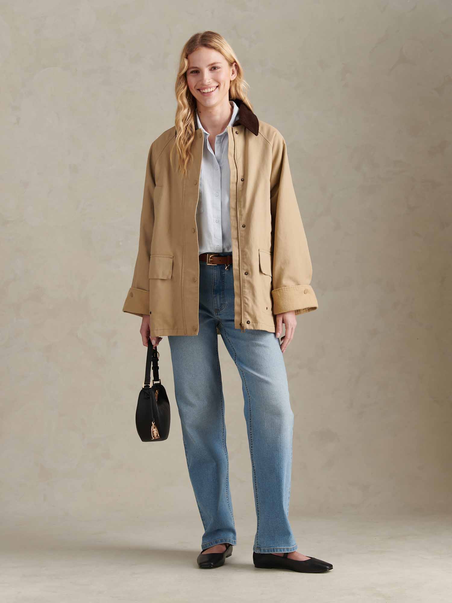 Womens Waxed Cotton Short Parka Trench Coat - Image 7