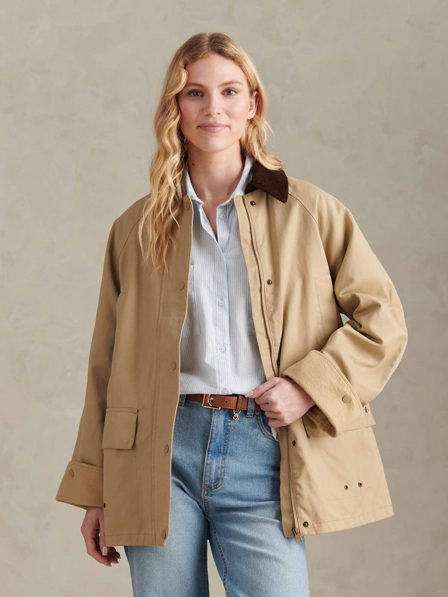 Womens Waxed Cotton Short Parka Trench Coat - Image 8