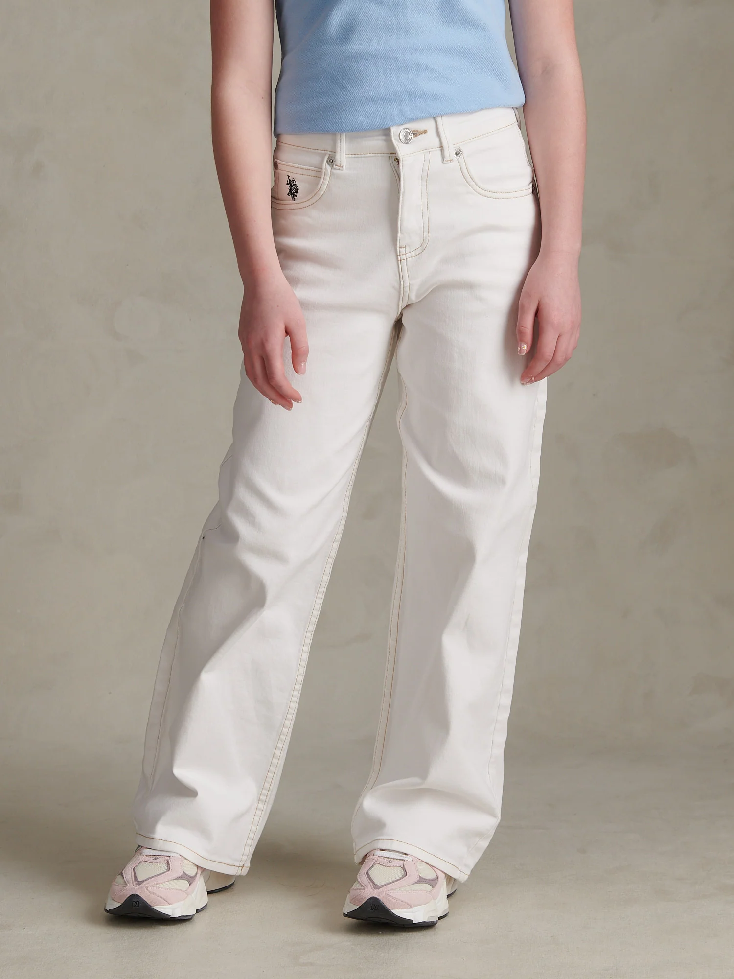 Girls Wide Leg Denim Jeans Bright White