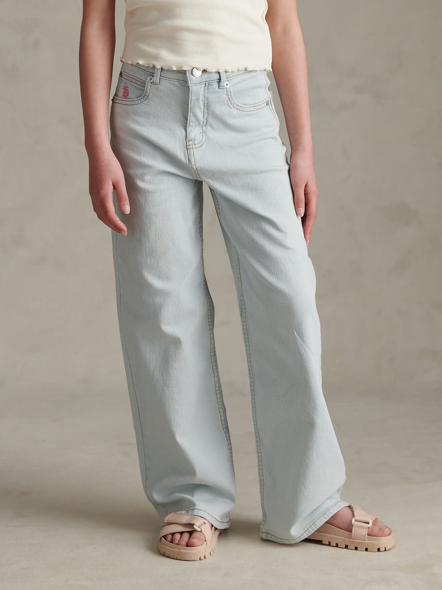 Girls Wide Leg Denim Jeans Light Wash