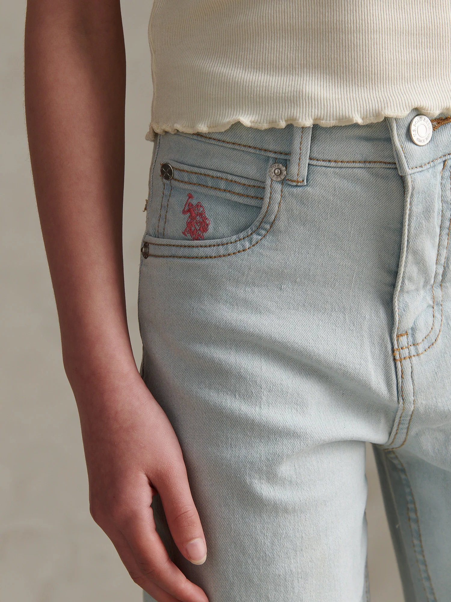 Girls Wide Leg Denim Jeans Light Wash - Image 2