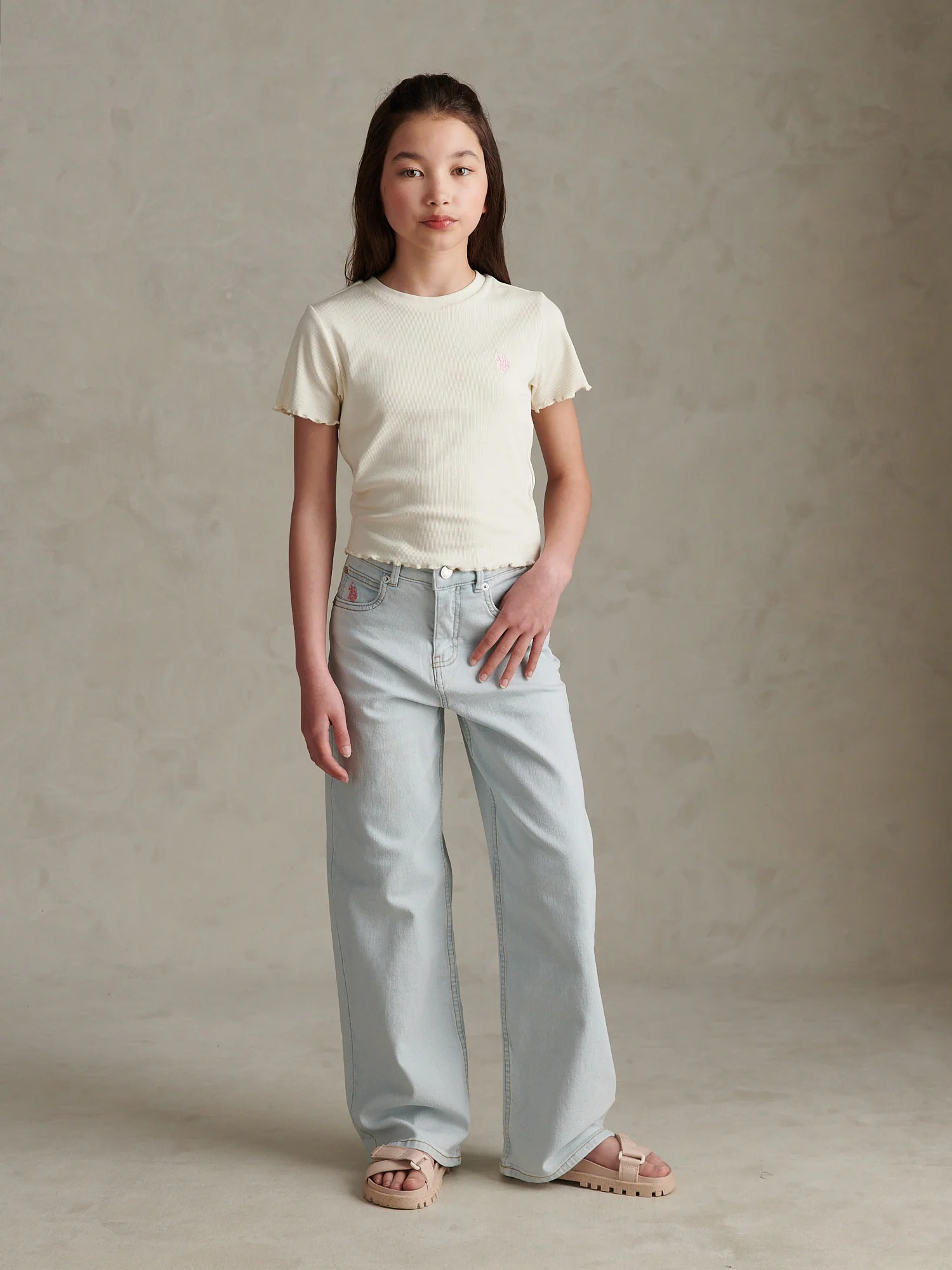 Girls Wide Leg Denim Jeans Light Wash - Image 3