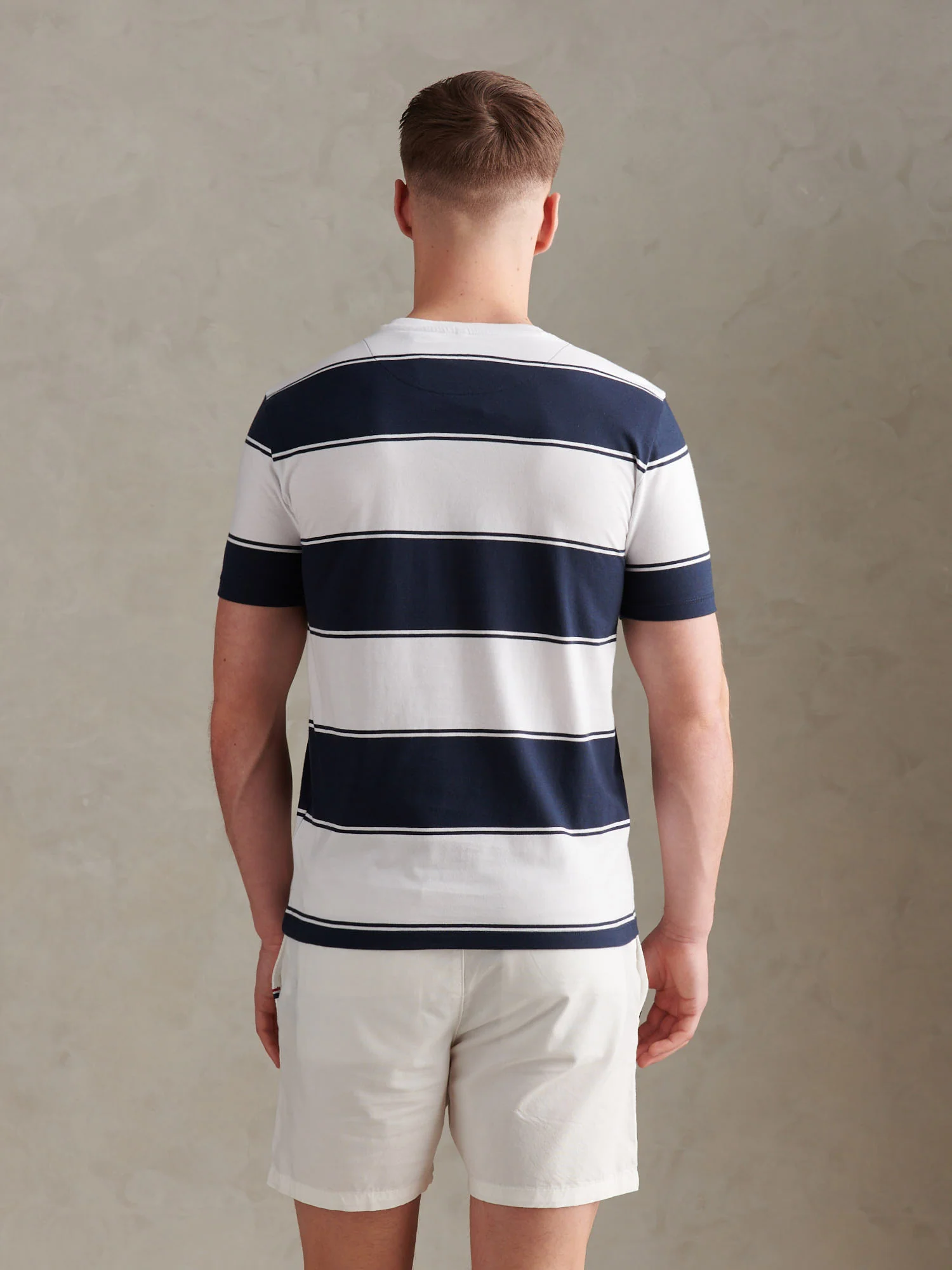 Mens Wide Stripe T-Shirt Dark Sapphire Navy - Image 4