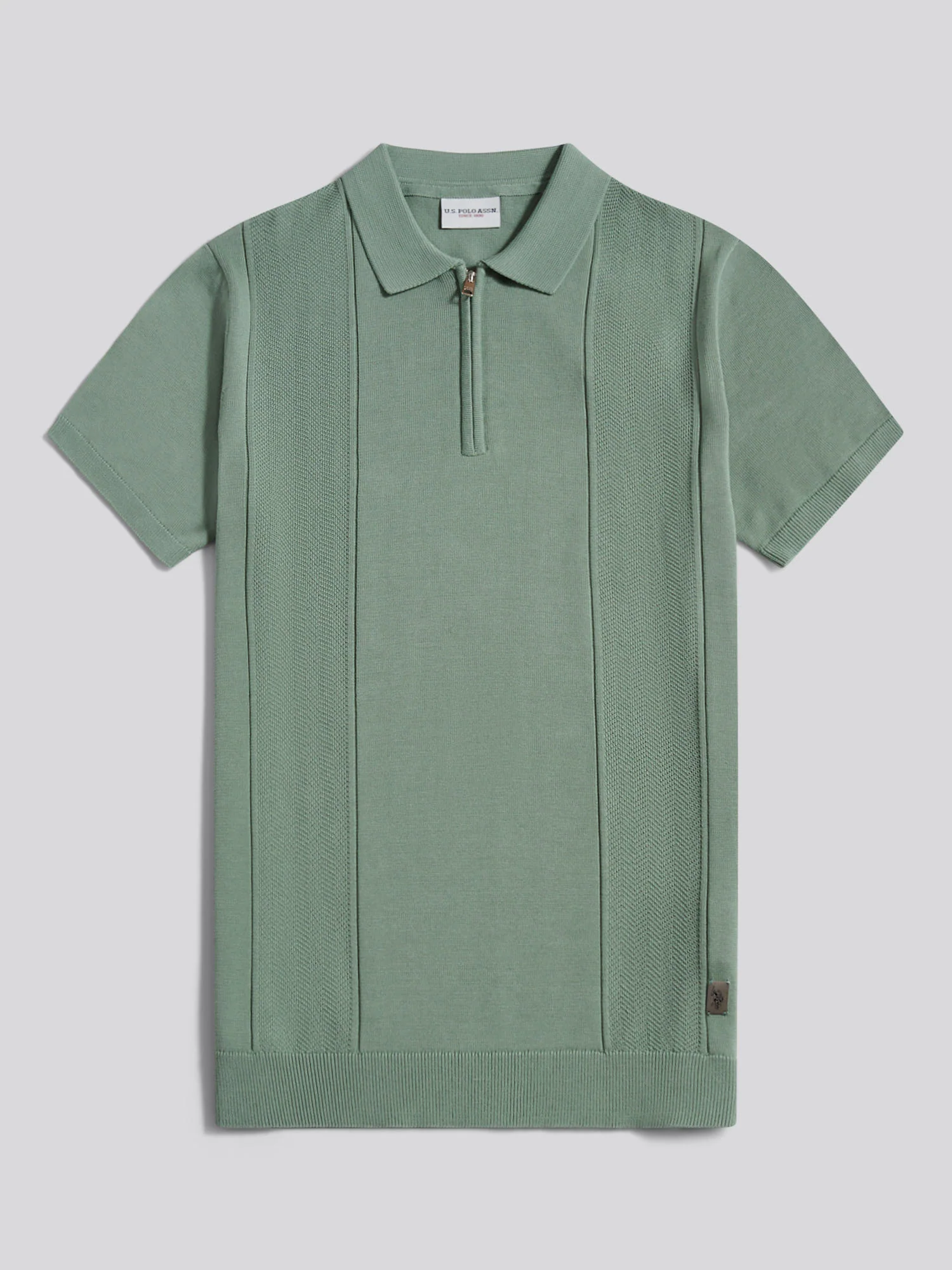 Mens Wide Texture Zip Knit Polo Shirt Green Bay - Image 5