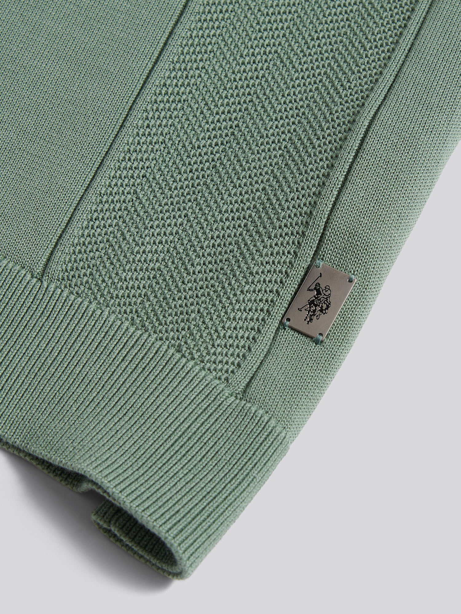 Mens Wide Texture Zip Knit Polo Shirt Green Bay - Image 7