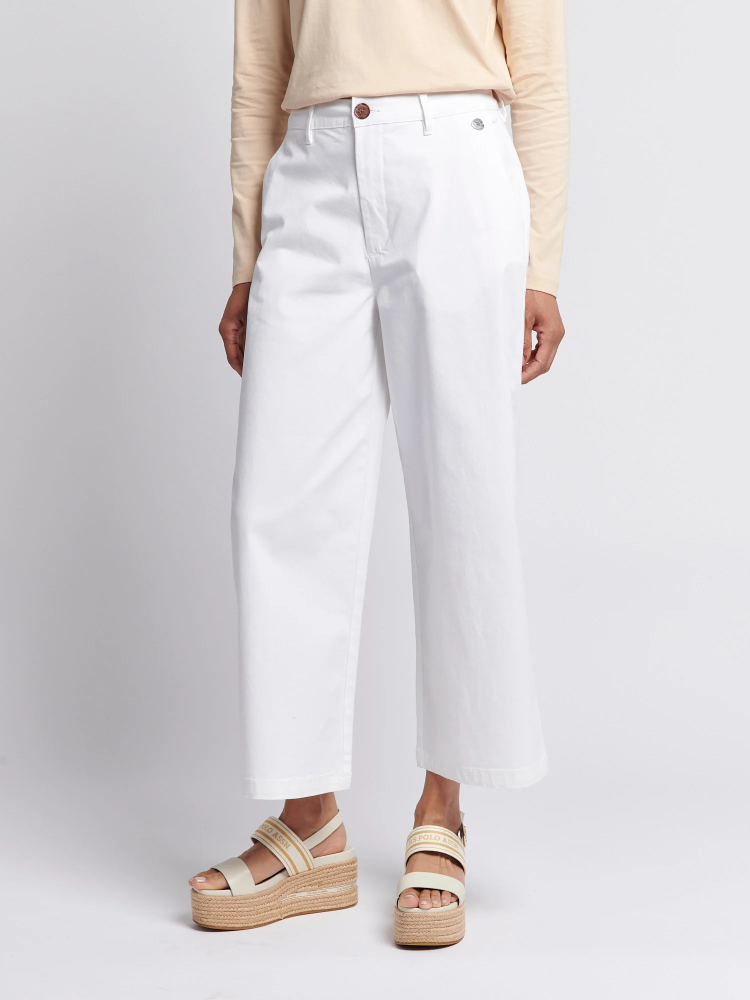 Womens Ankle Wide Leg Chino Trouser in Bright White