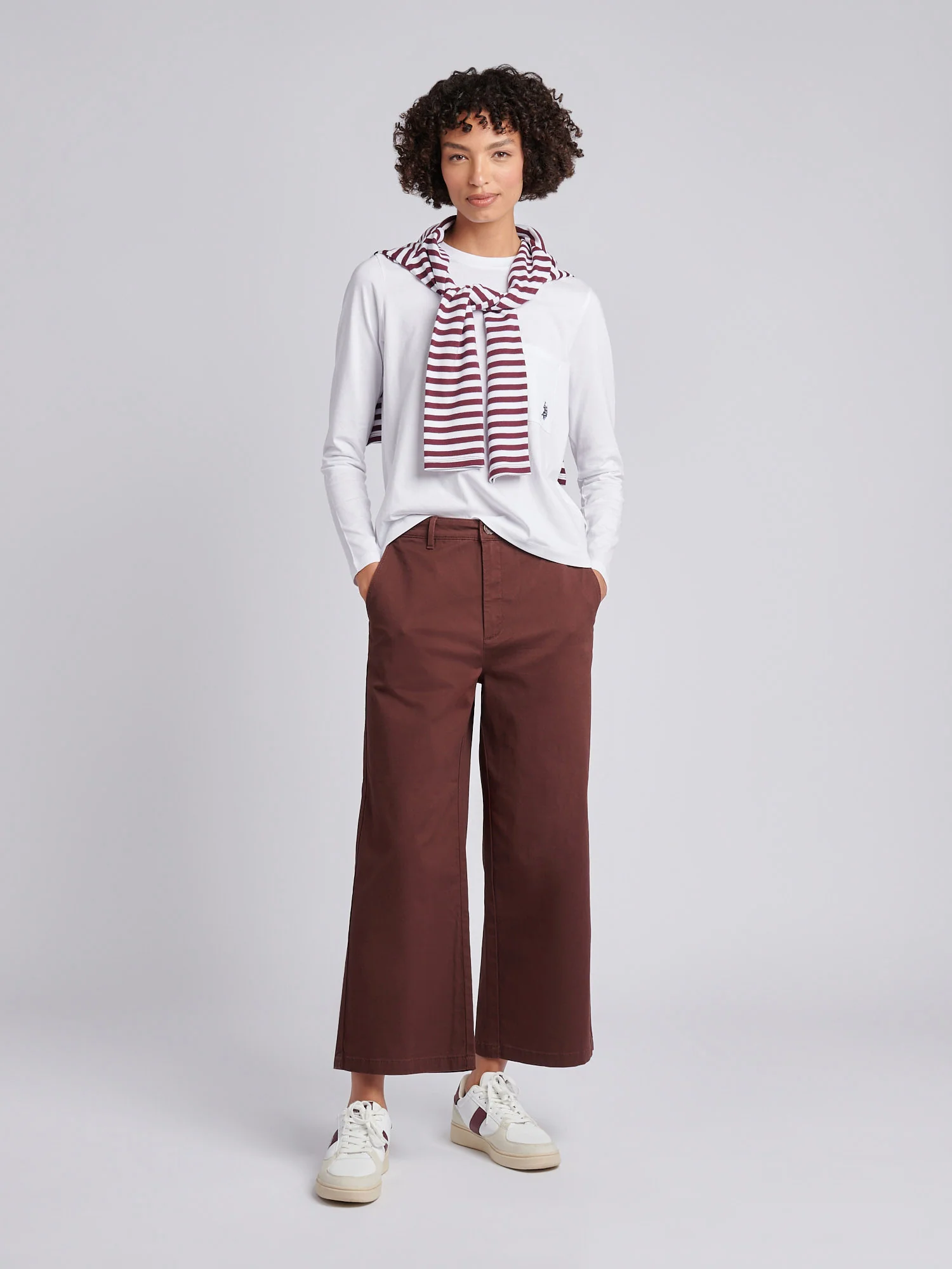 Womens Ankle Wide Leg Chino Trouser in Puce - Image 3
