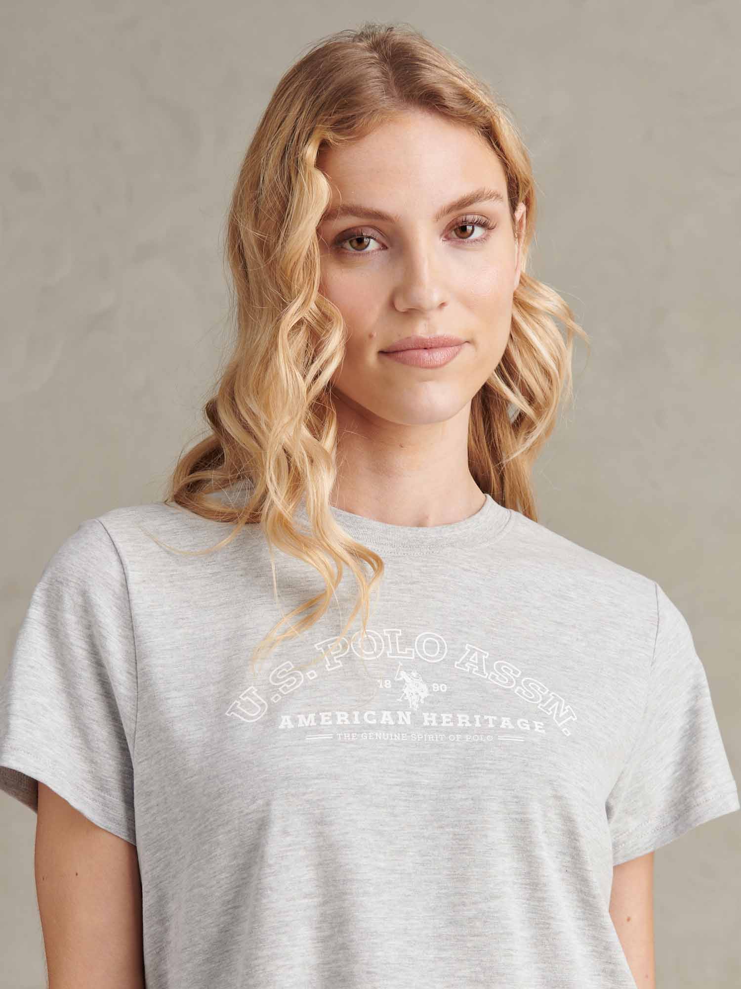 Womens Arc Graphic T-Shirt in Pearl Grey Marl - Image 2