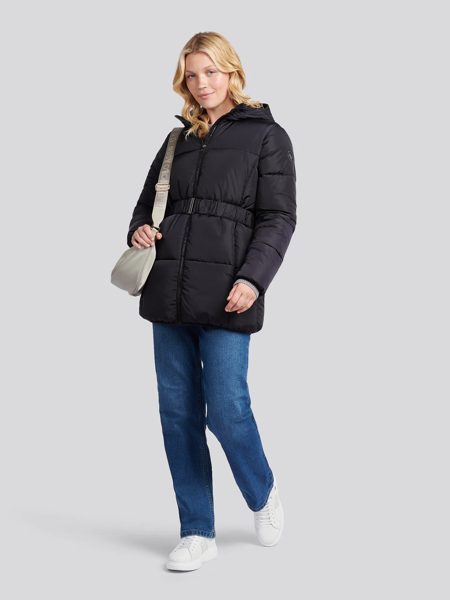 Womens Belted Puffer Jacket in Black - Image 3