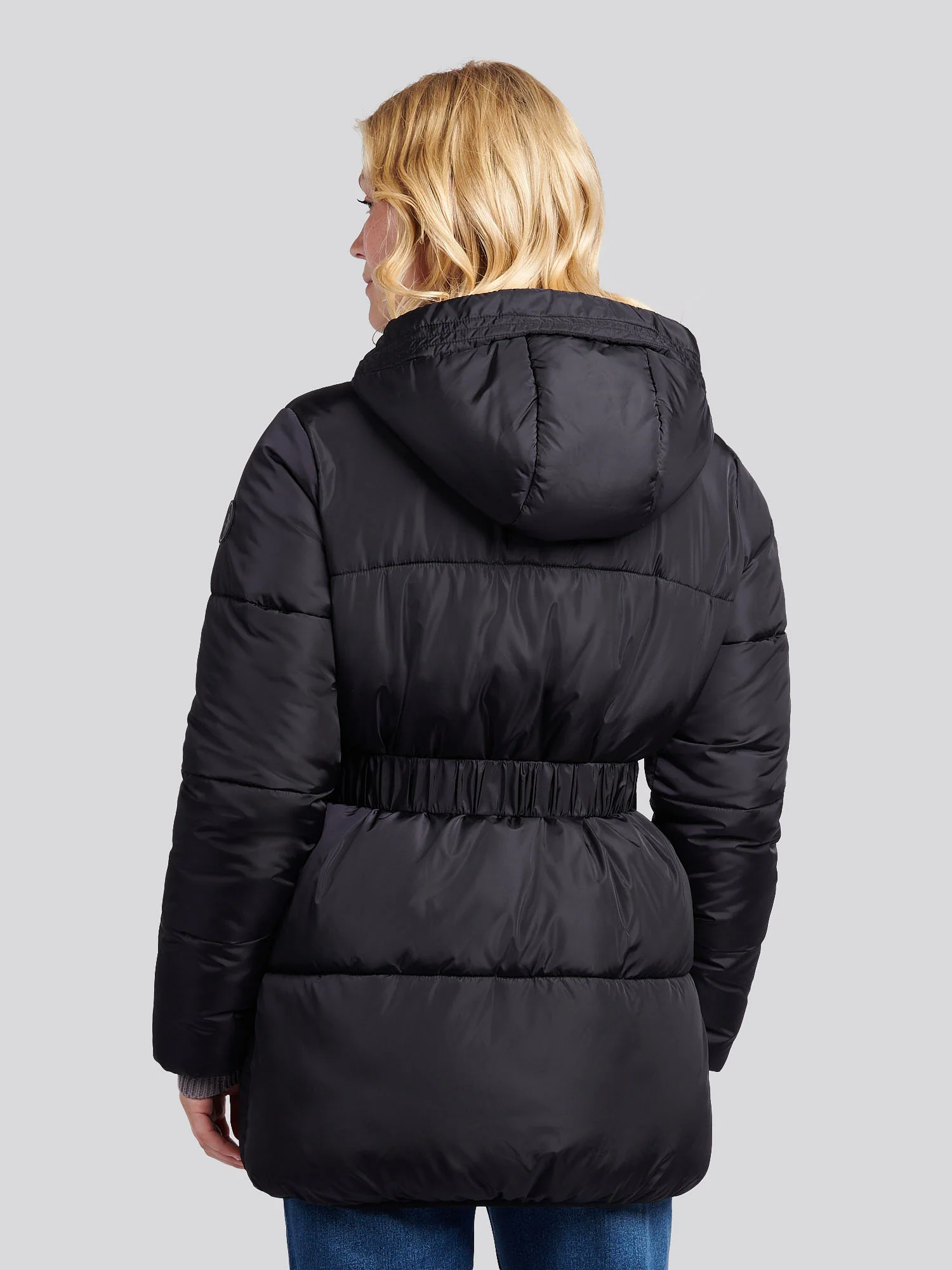 Womens Belted Puffer Jacket in Black - Image 4