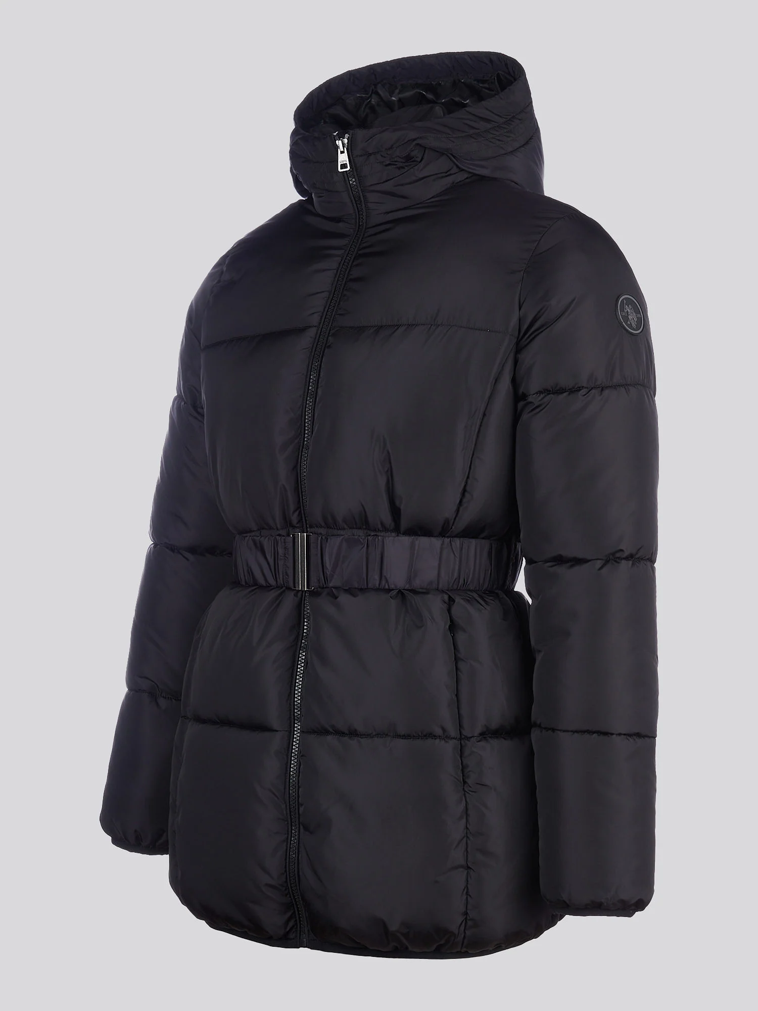 Womens Belted Puffer Jacket in Black - Image 7