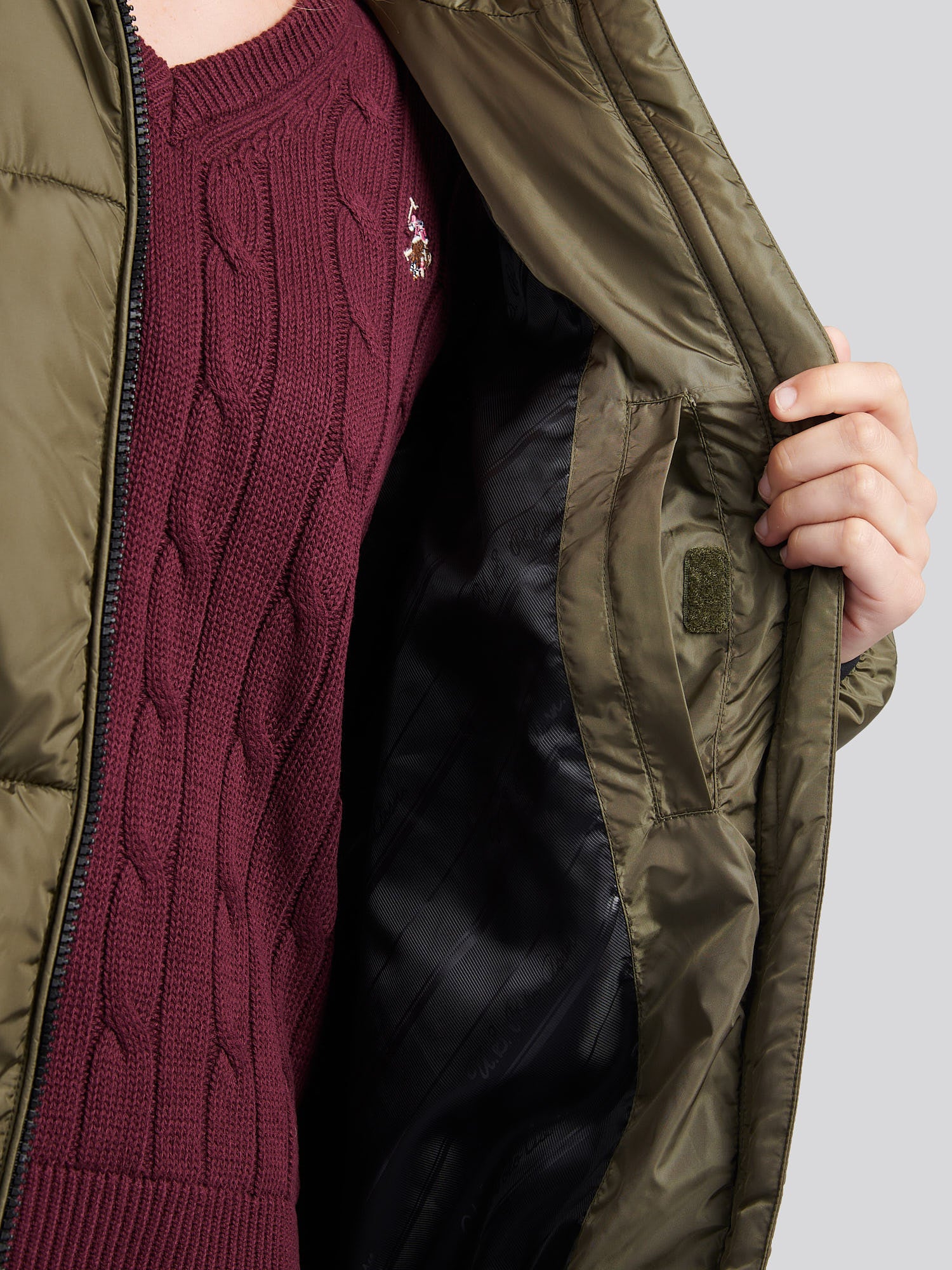 Womens Belted Puffer Jacket in Kalamata Green - Image 6