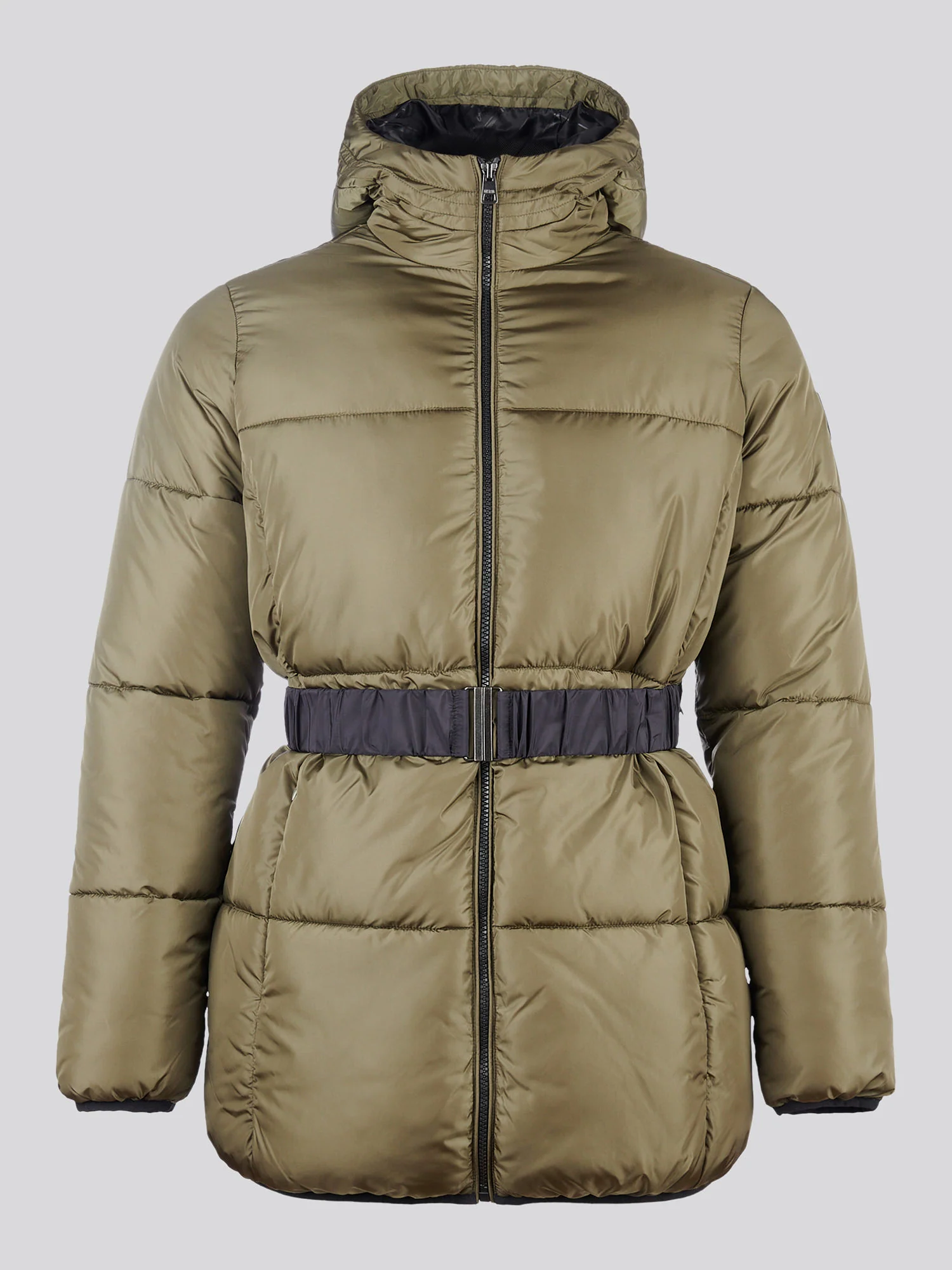 Womens Belted Puffer Jacket in Kalamata Green - Image 7