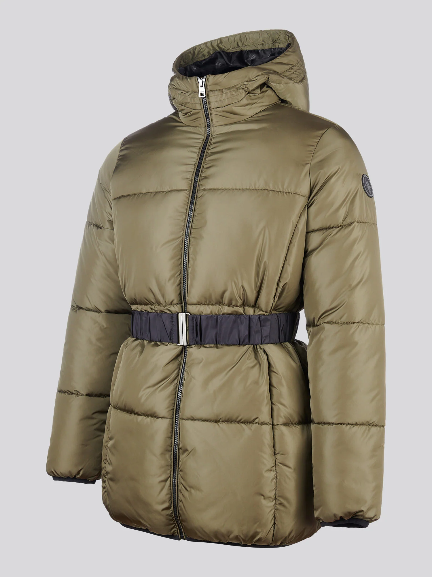 Womens Belted Puffer Jacket in Kalamata Green - Image 8