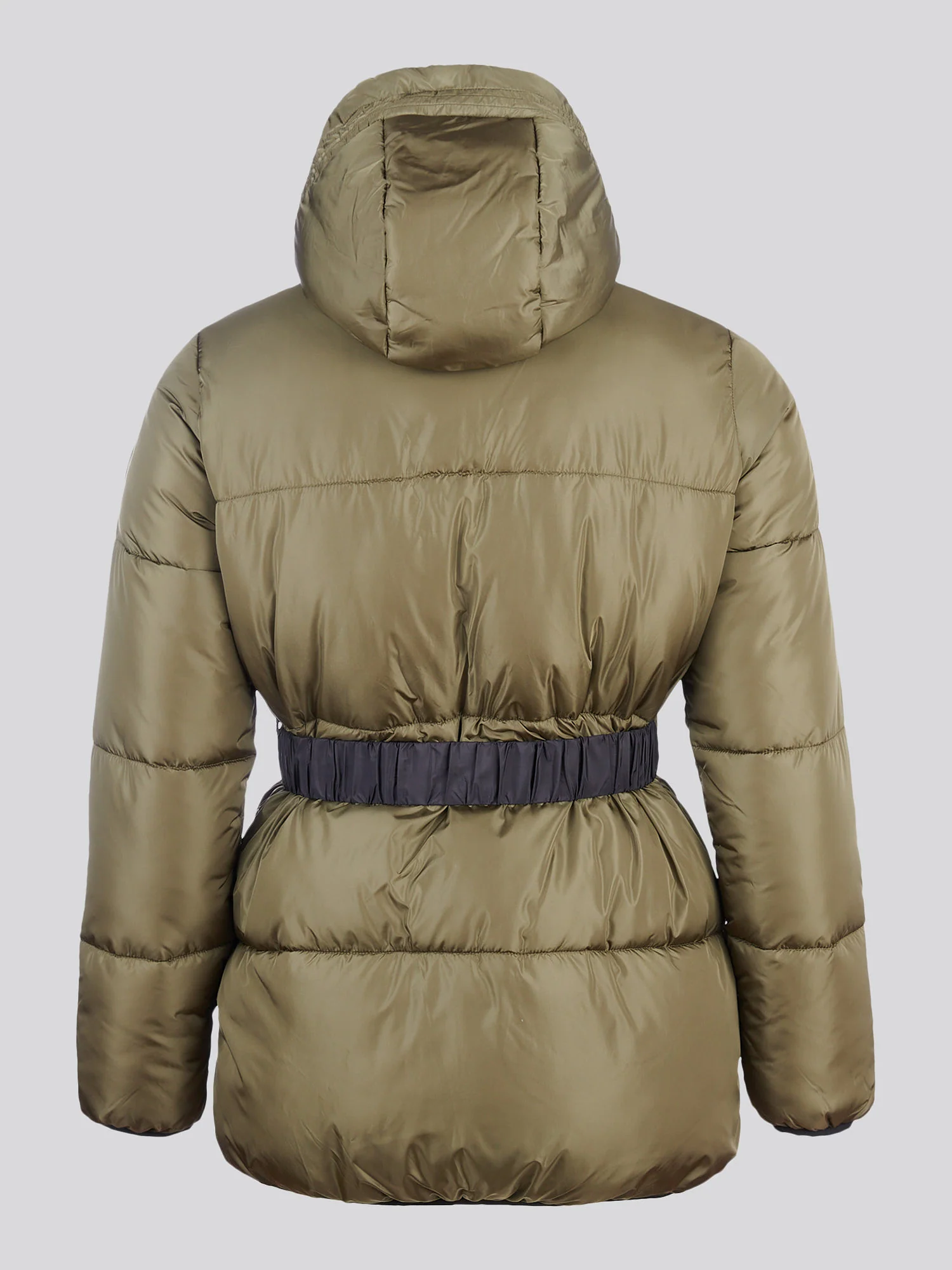 Womens Belted Puffer Jacket in Kalamata Green - Image 9