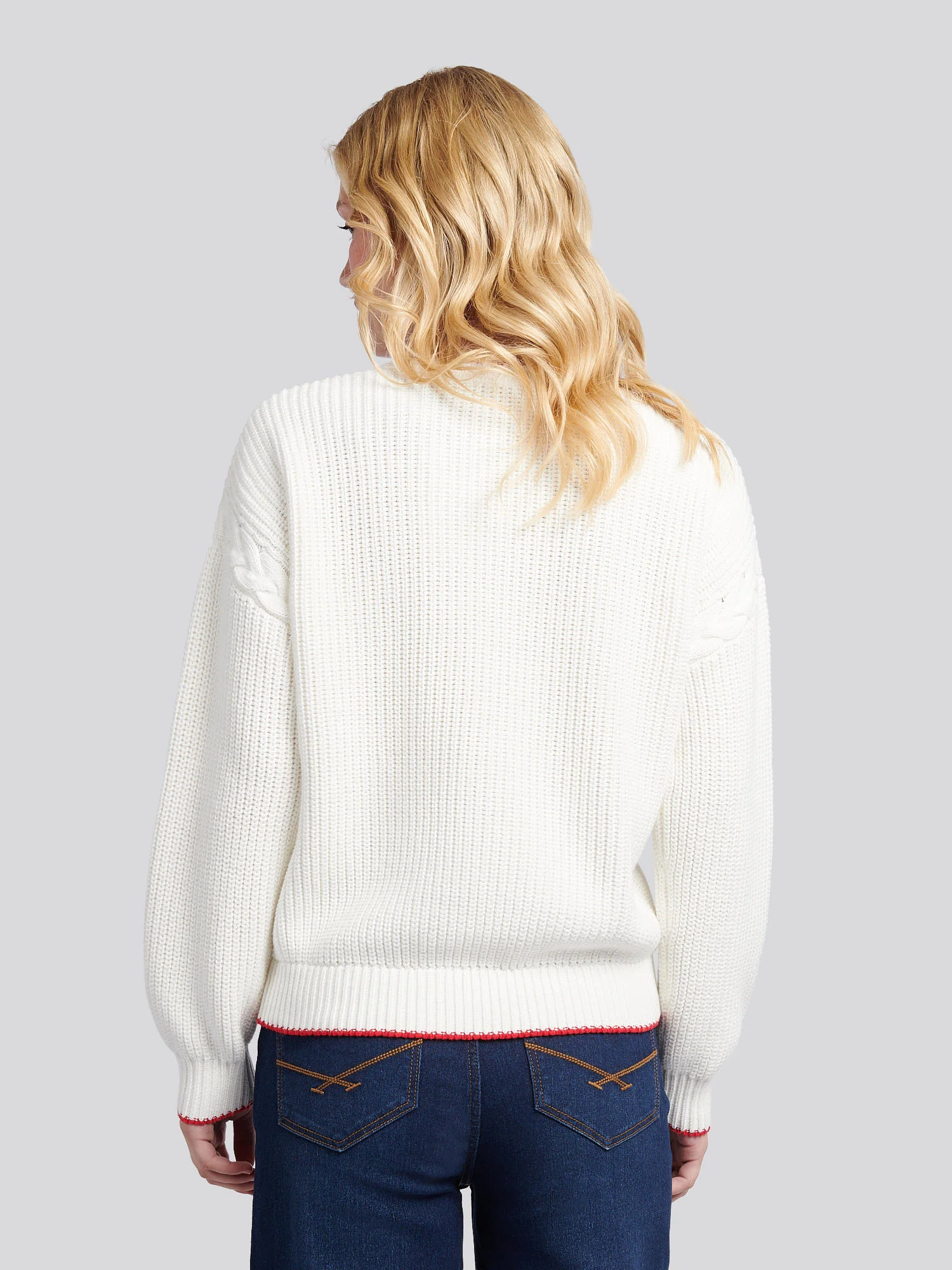 Womens Braid Cable Cricket Jumper in Marshmallow - Image 4