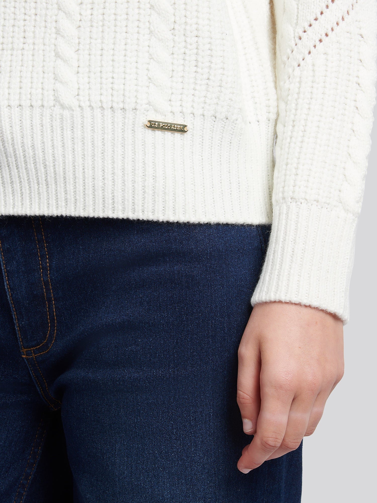 Womens Cable Argyle Mock Neck Jumper in Egret - Image 2