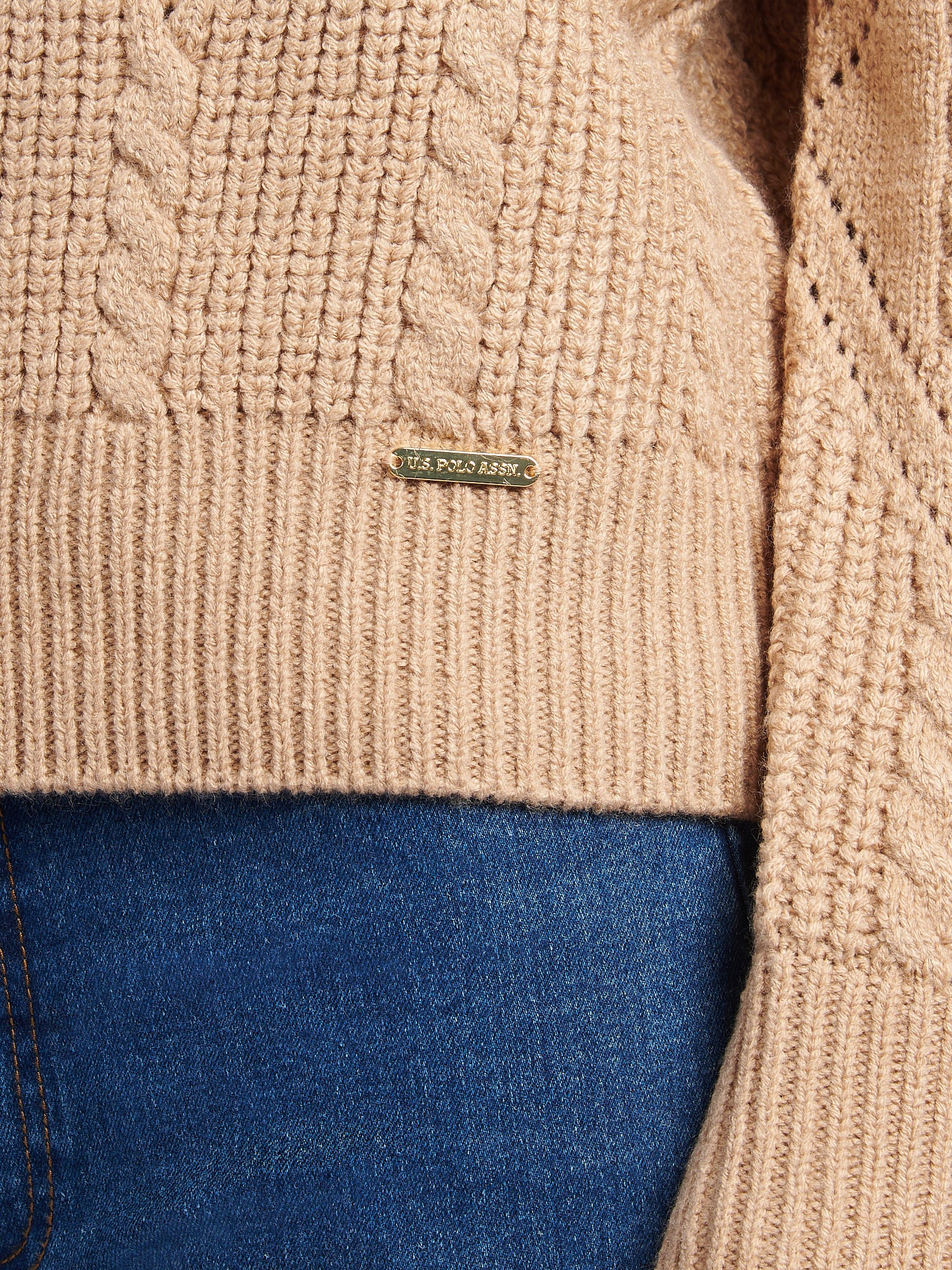 Womens Cable Argyle Mock Neck Jumper in Natural - Image 2