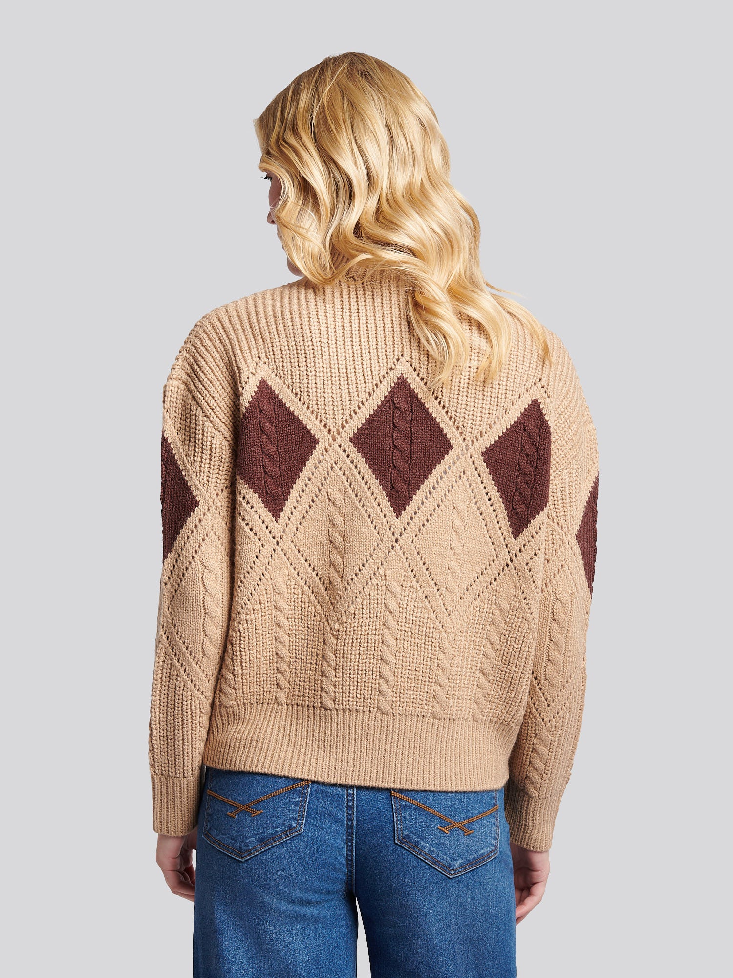 Womens Cable Argyle Mock Neck Jumper in Natural - Image 4