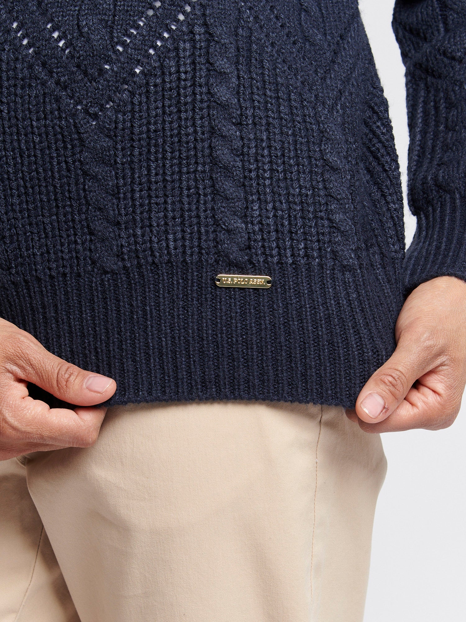 Womens Cable Argyle Mock Neck Jumper in Navy Iris - Image 5