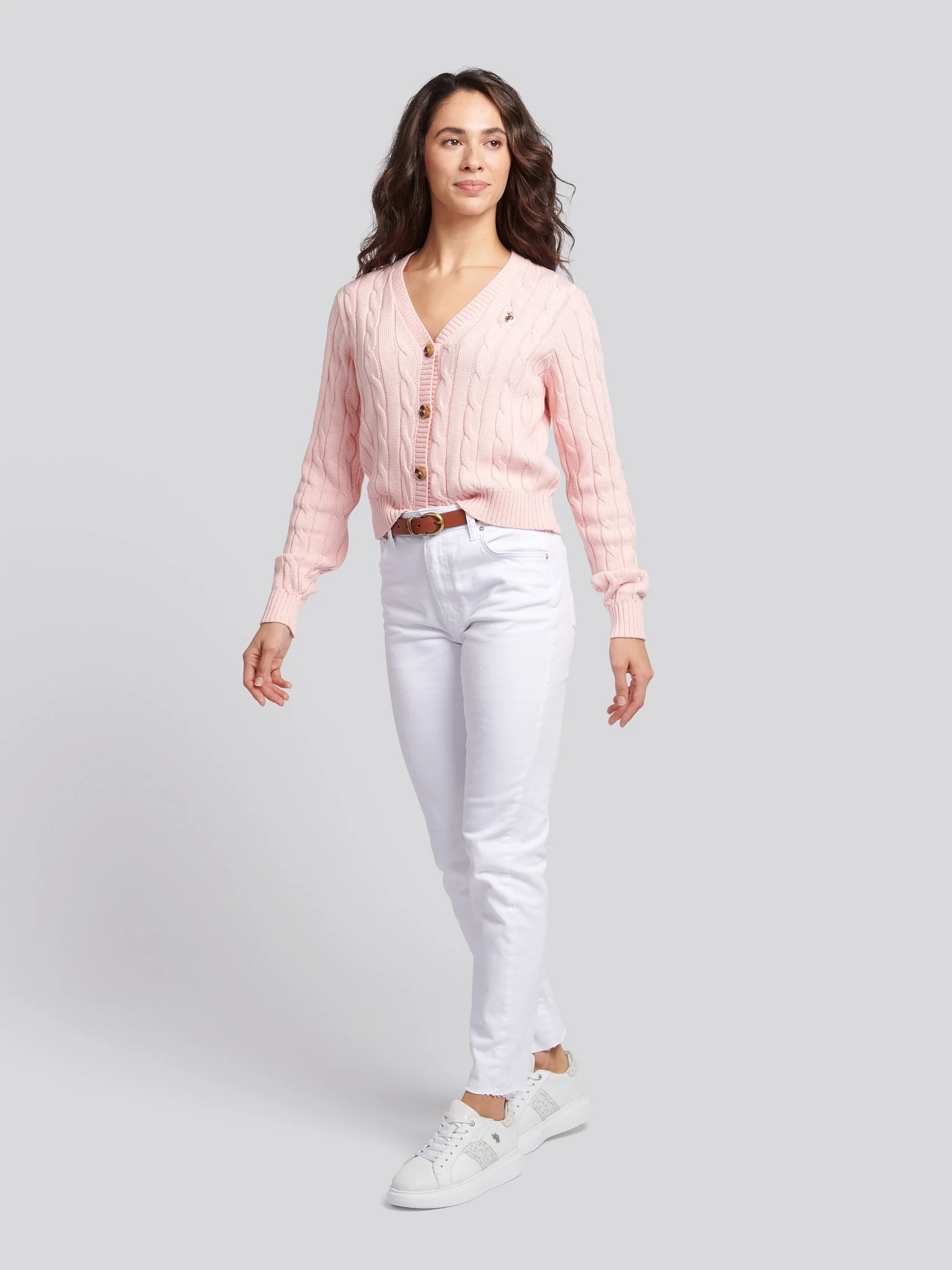 Womens Cable Knit Cardigan Crystal Rose - Image 2