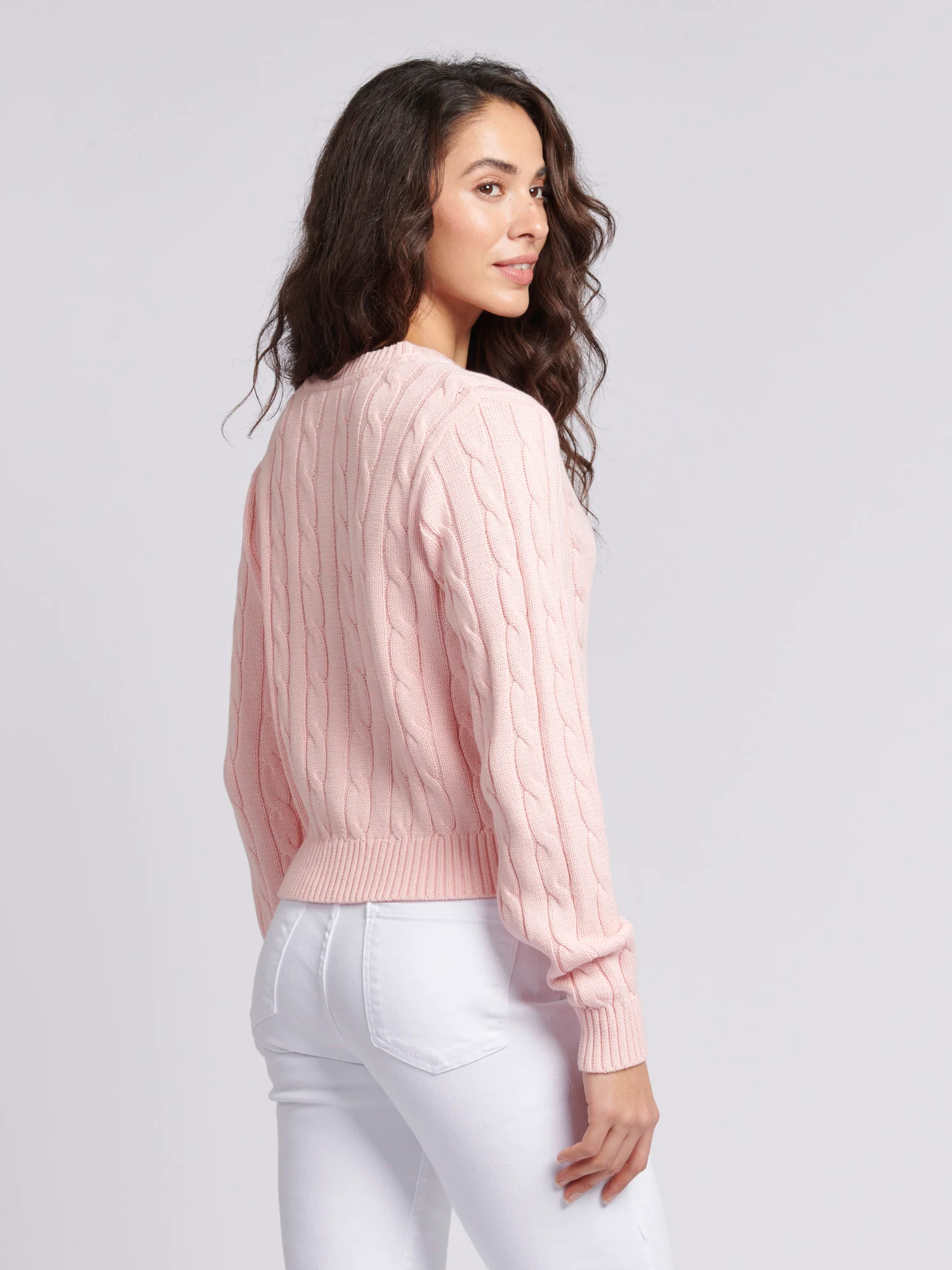 Womens Cable Knit Cardigan Crystal Rose - Image 3