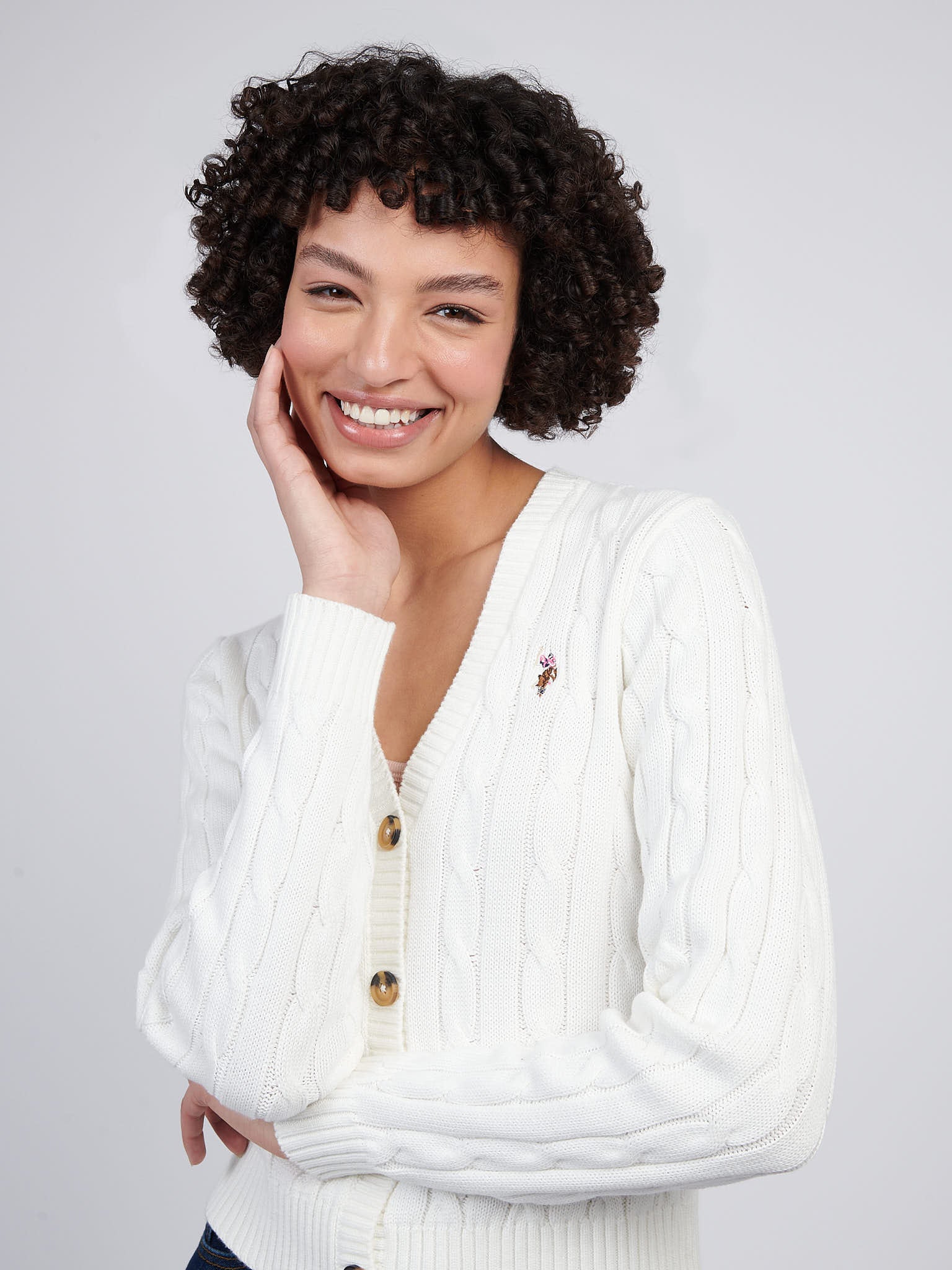 Womens Cable Knit Cardigan Marshmallow - Image 2