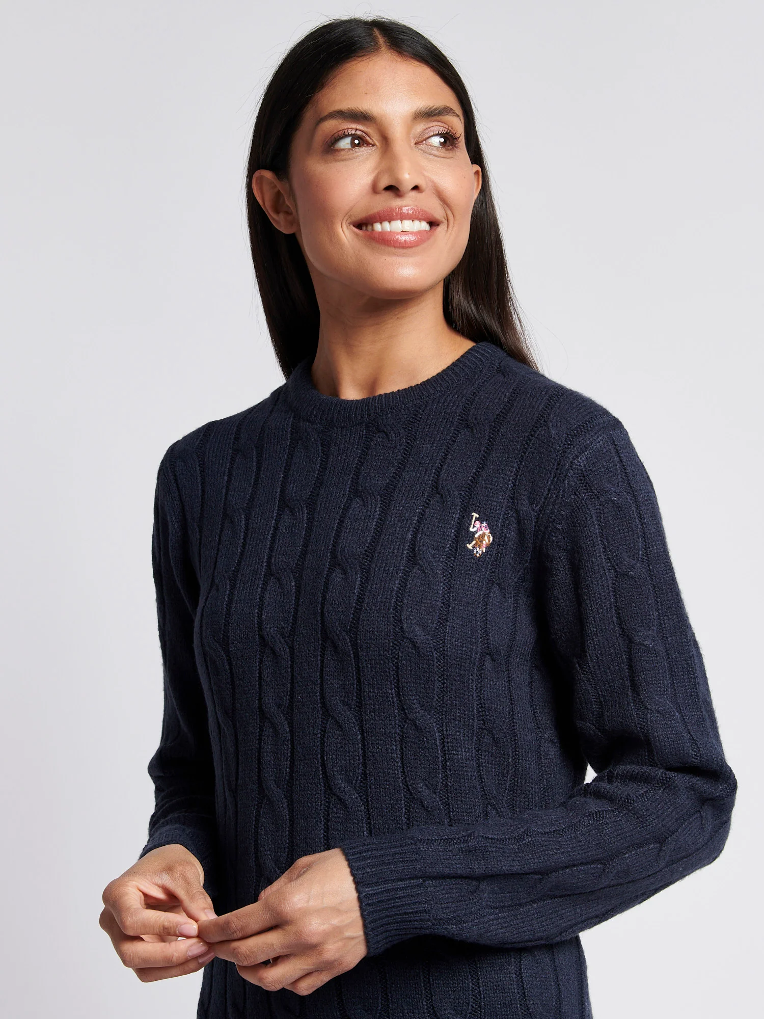 Womens Cable Knit Dress in Navy Iris - Image 2