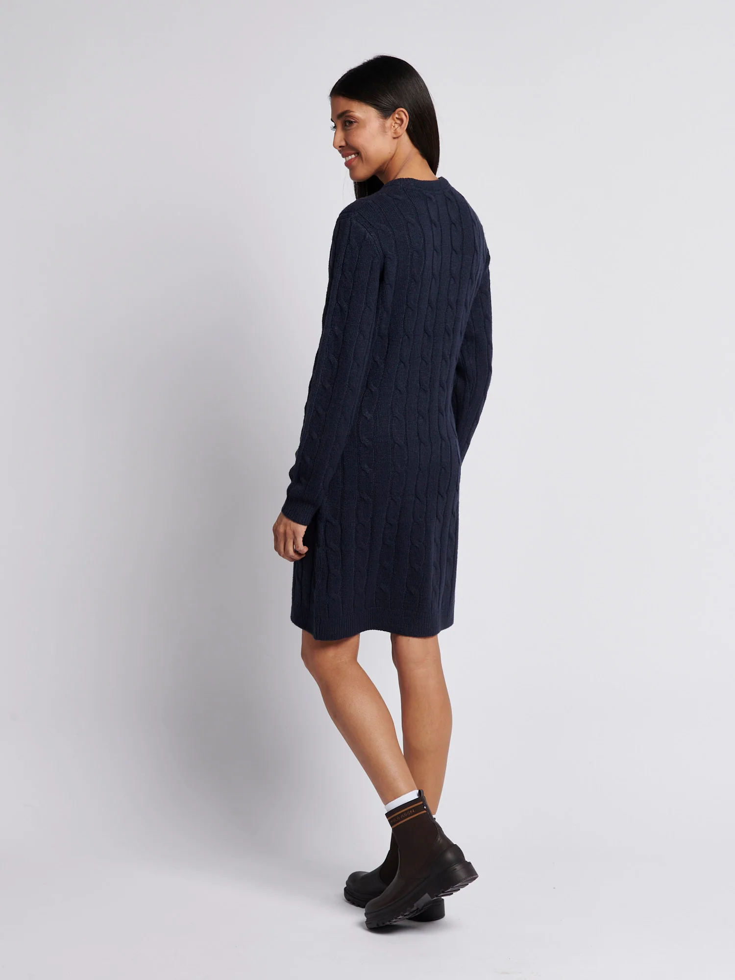 Womens Cable Knit Dress in Navy Iris - Image 3
