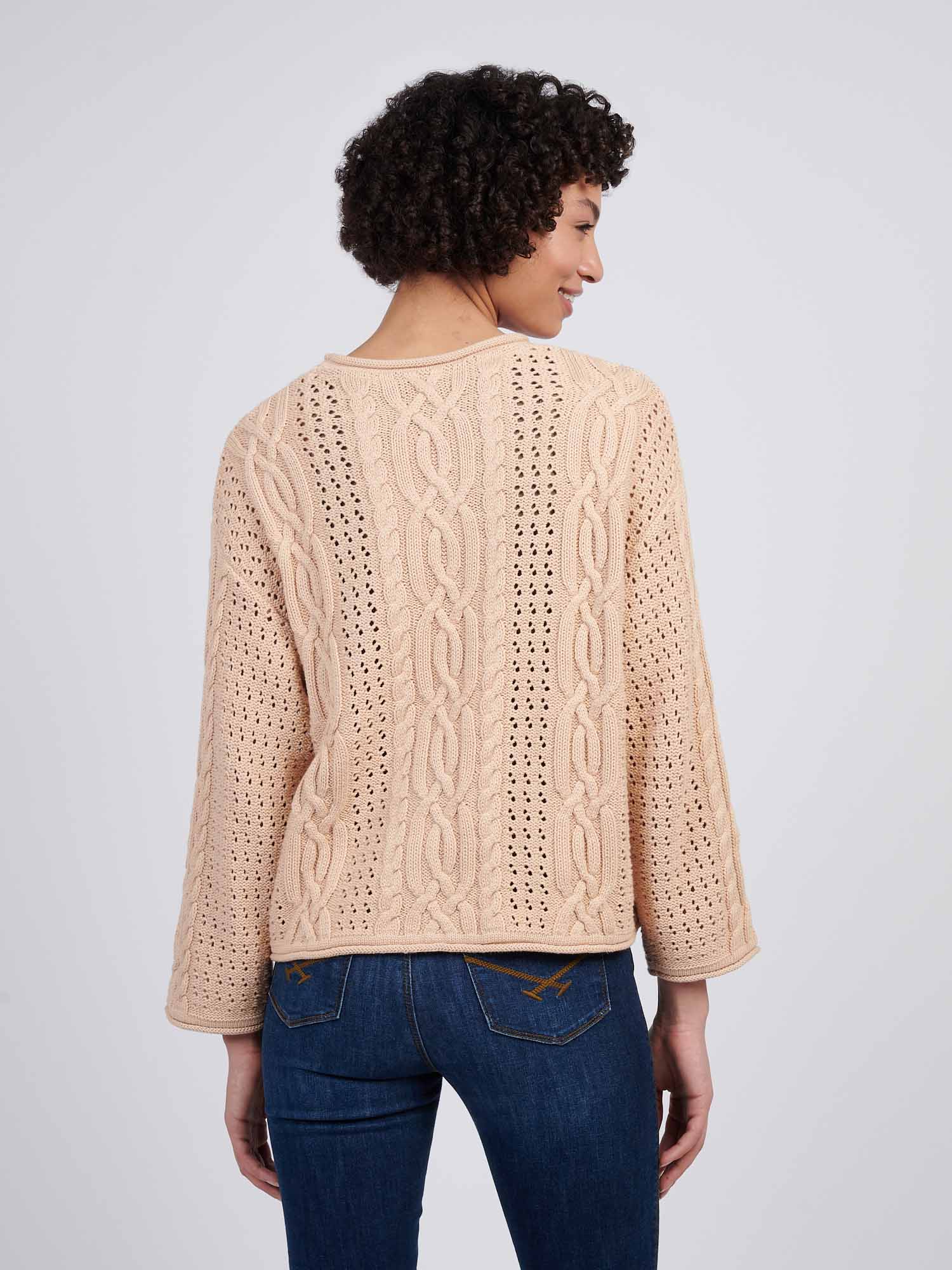 Womens Chunky Cable Open Knit Jumper in Smoke Gray - Image 4