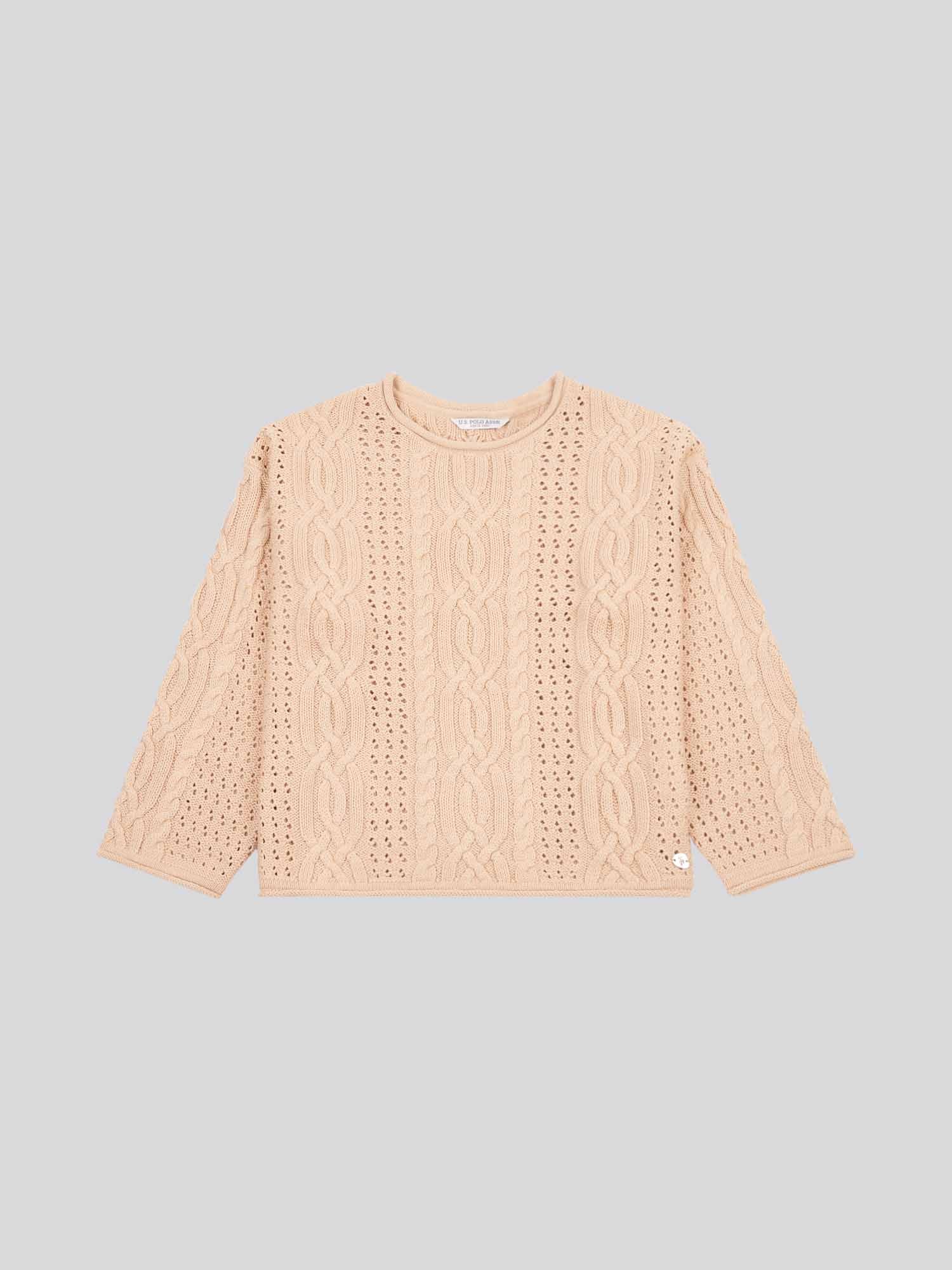 Womens Chunky Cable Open Knit Jumper in Smoke Gray - Image 5