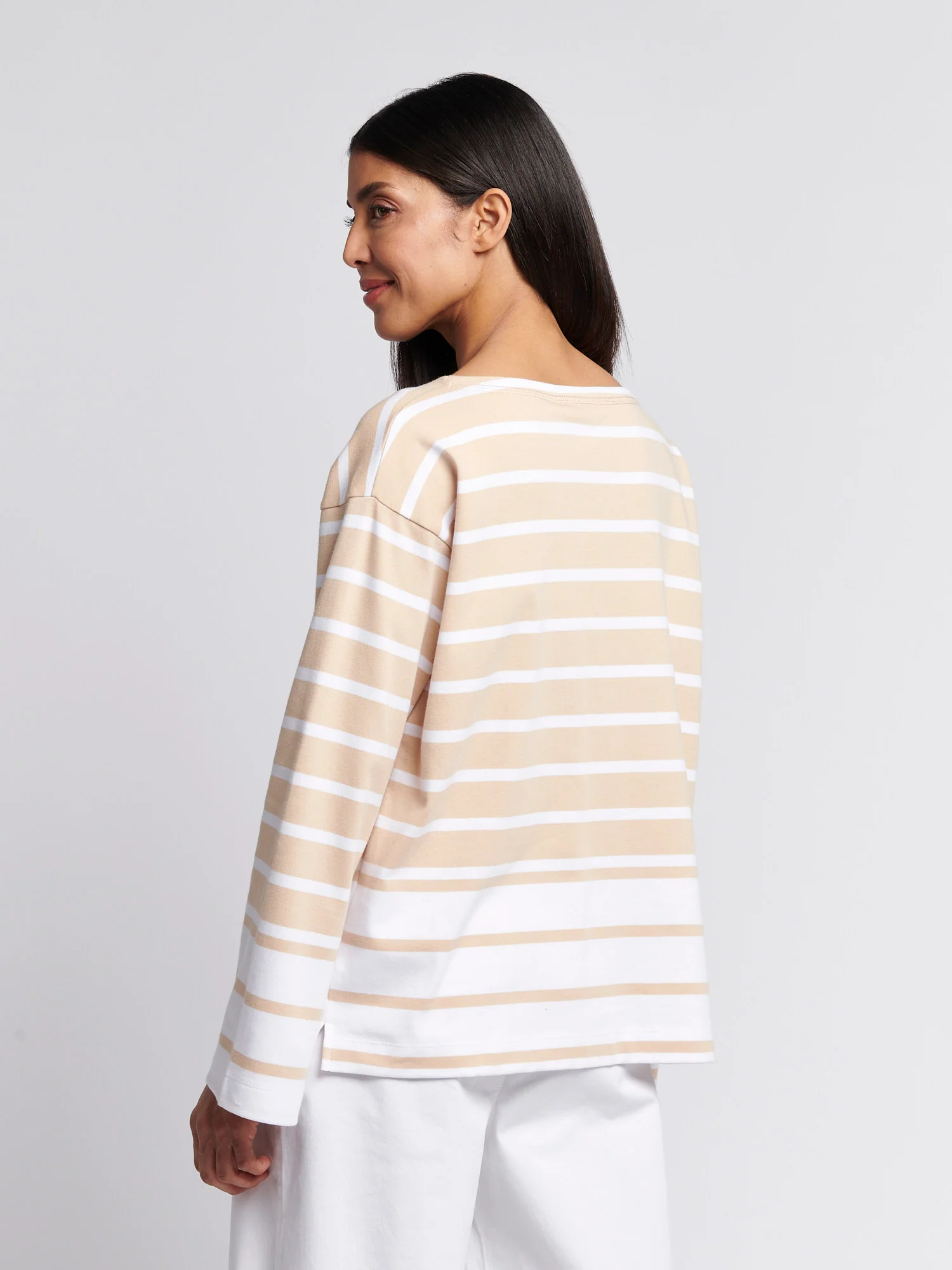 Womens Block Stripe Long Sleeve T-Shirt in Smoke Gray - Image 4