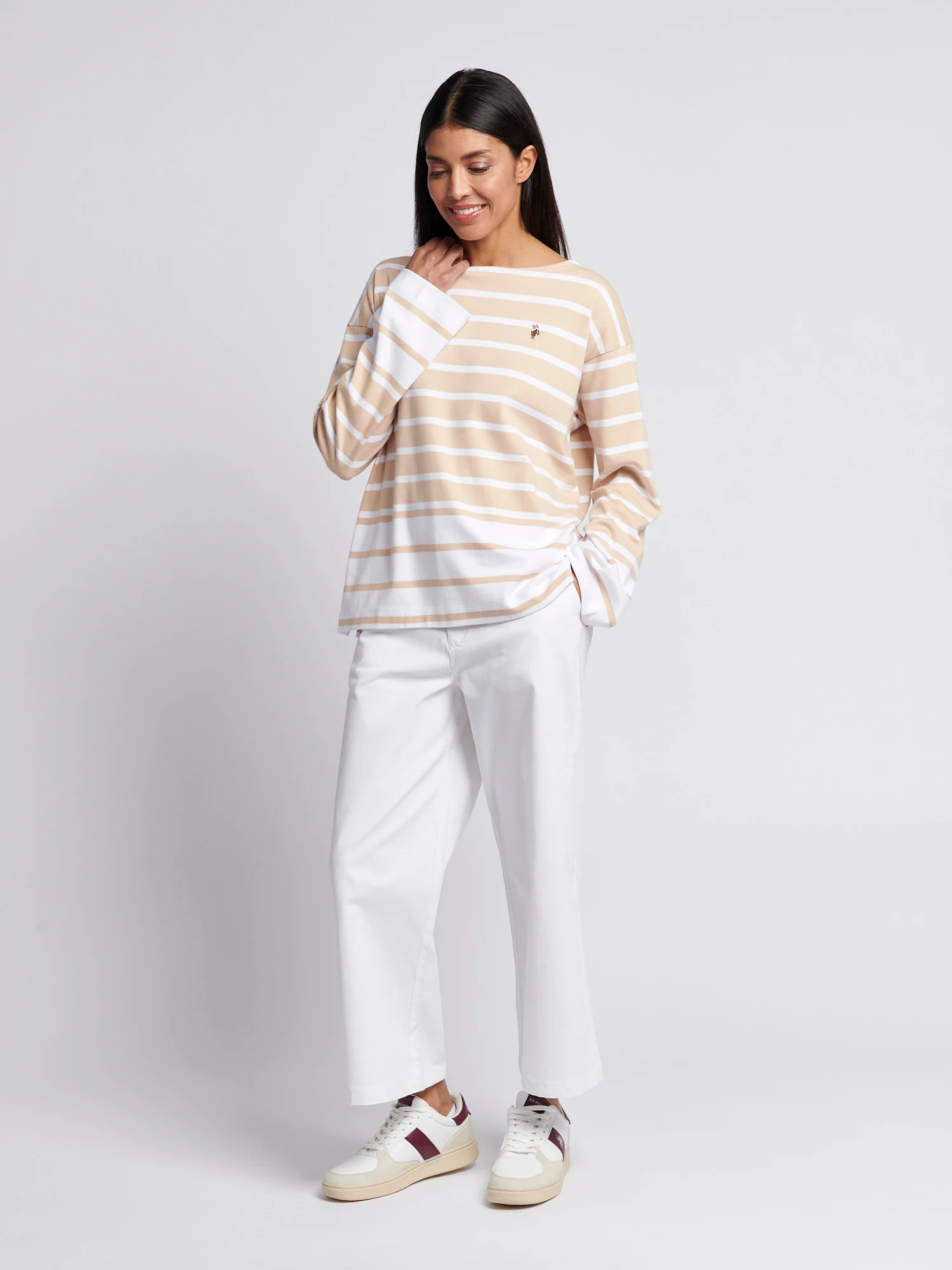 Womens Block Stripe Long Sleeve T-Shirt in Smoke Gray - Image 5
