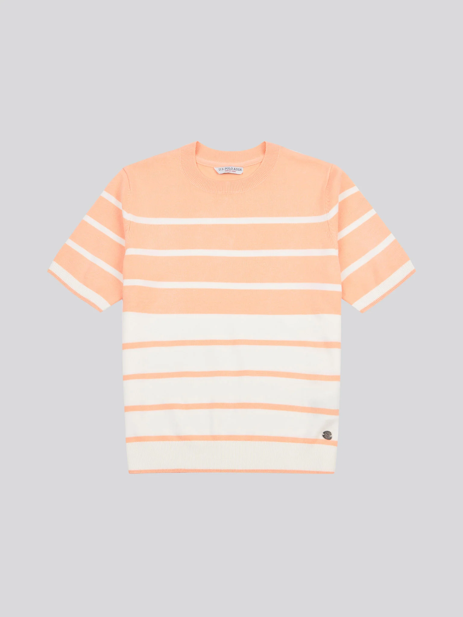 Womens Colour Block Stripe Short Sleeve Jumper in Peach Nectar - Image 5