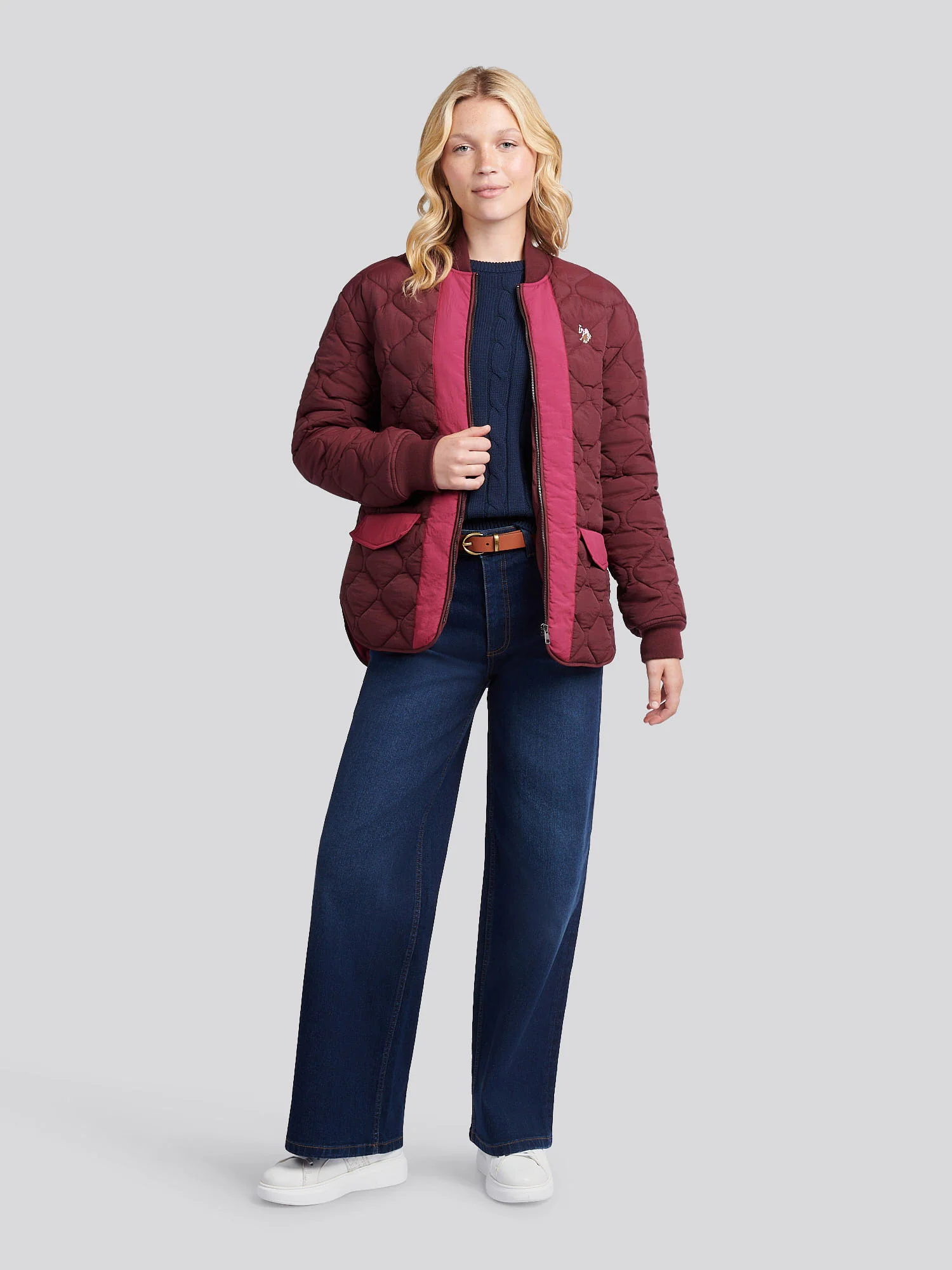 Womens Contrast Bomber Jacket in Fig - Image 3