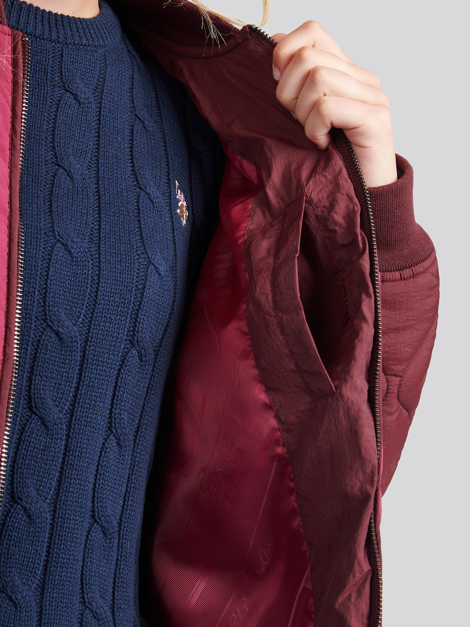 Womens Contrast Bomber Jacket in Fig - Image 5