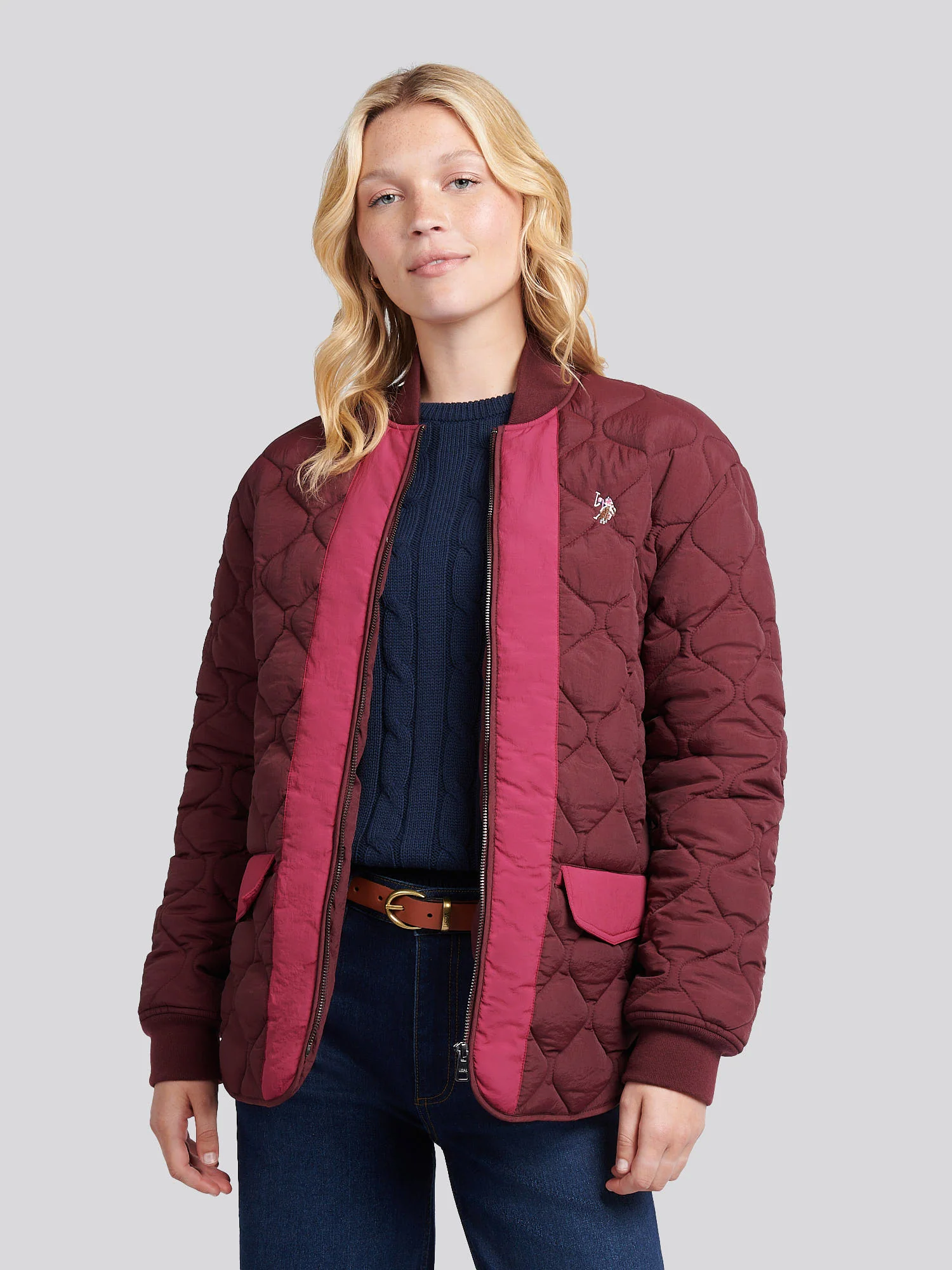 Womens Contrast Bomber Jacket in Fig - Image 6