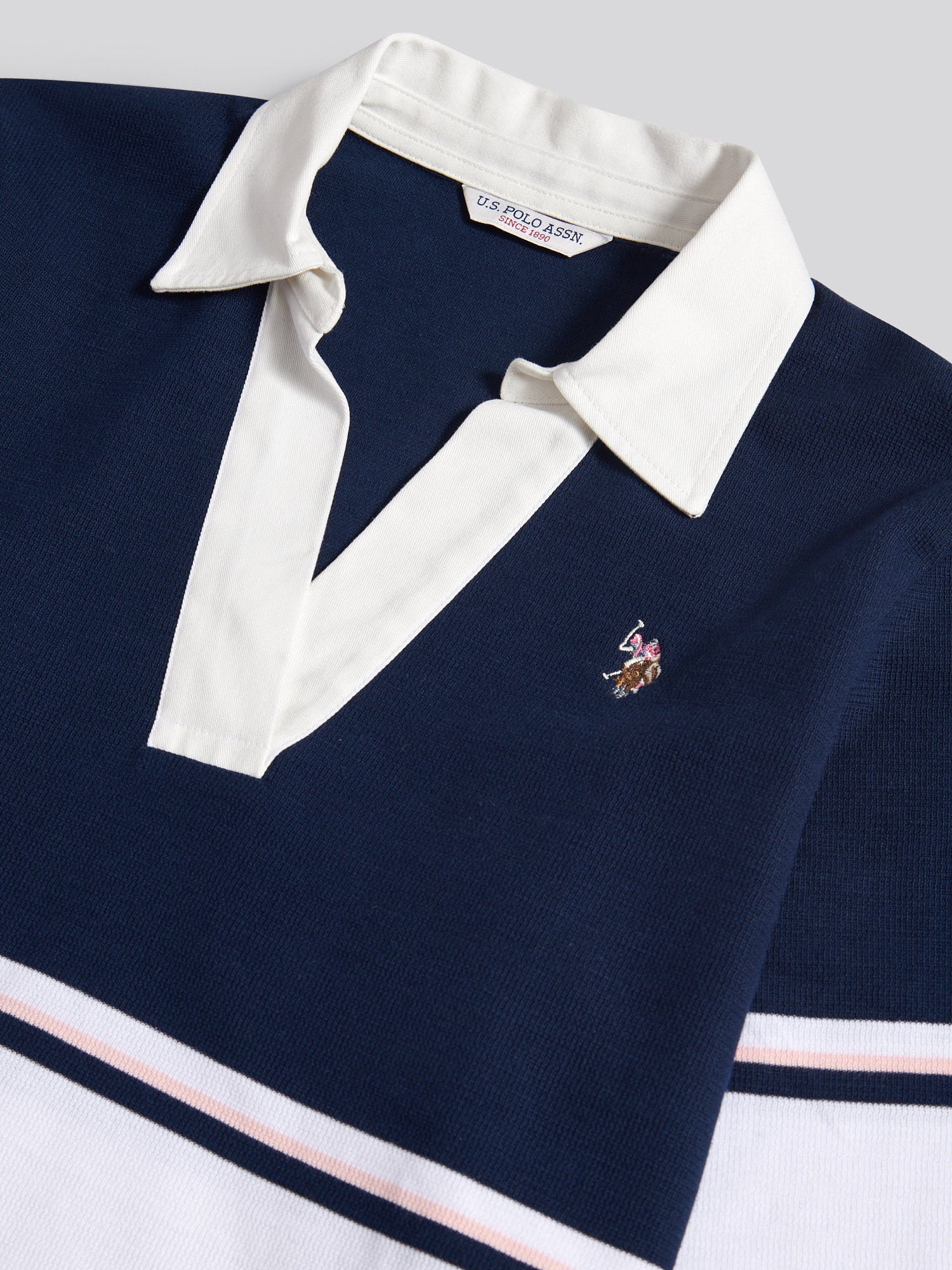Womens Contrast Collar Stripe Rugby Top in Navy Iris - Image 8