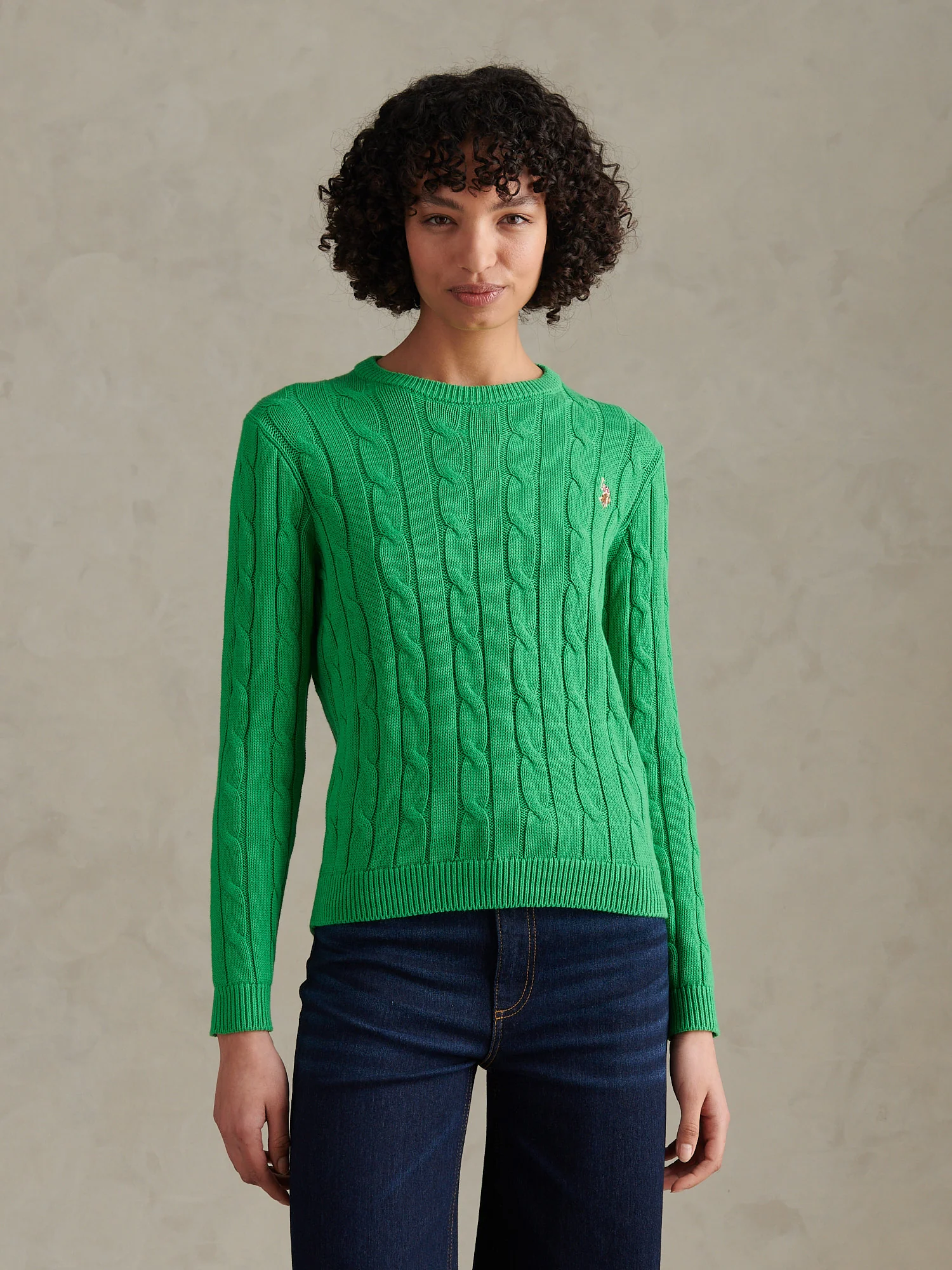 Womens Crew Neck Cable Jumper Kelly Green