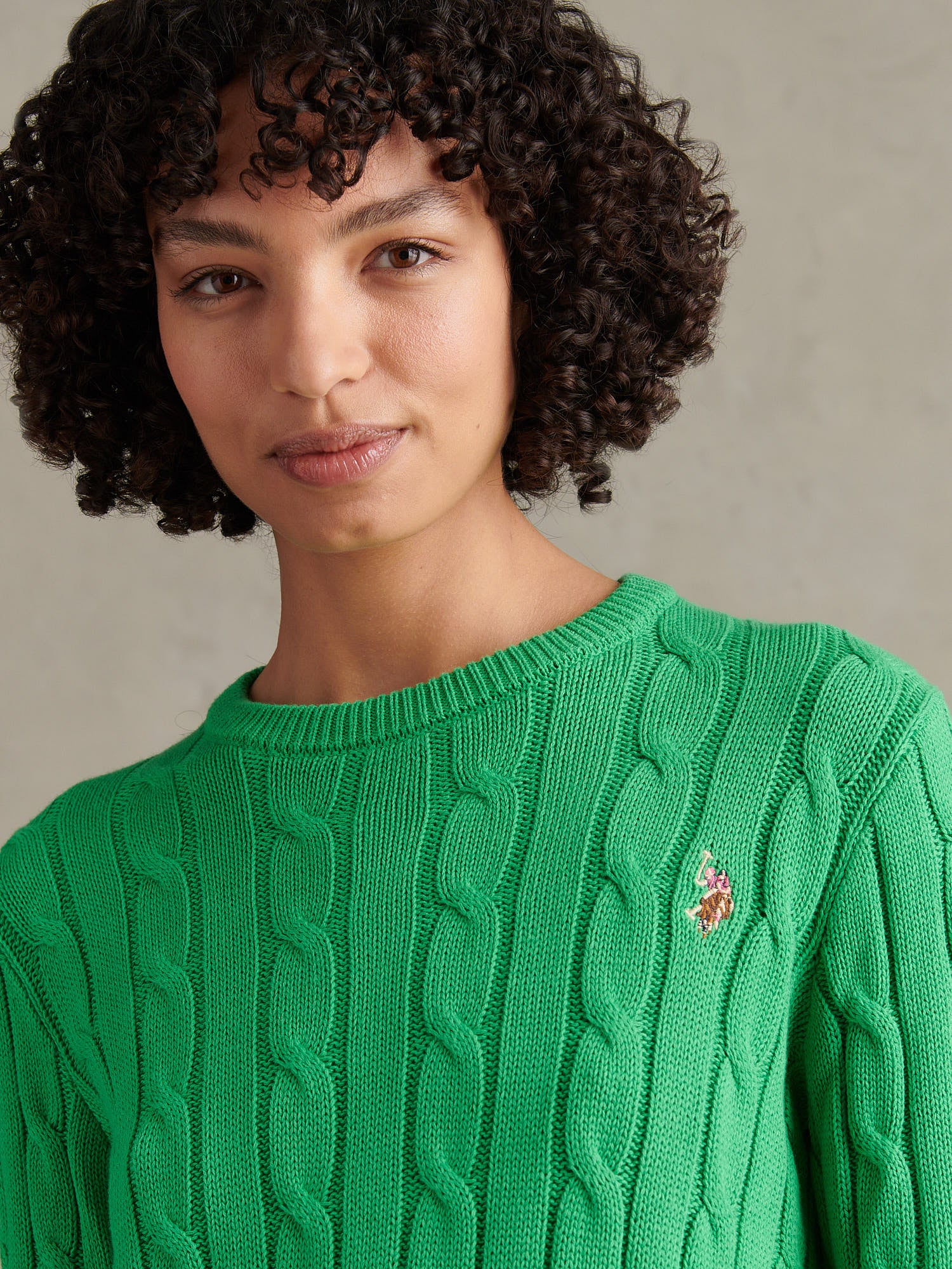 Womens Crew Neck Cable Jumper Kelly Green - Image 2