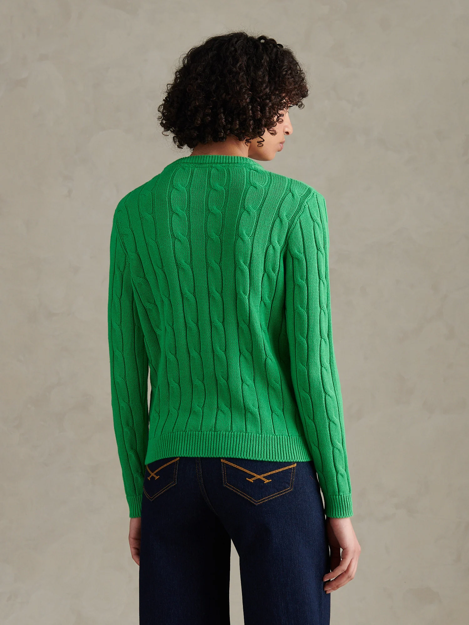 Womens Crew Neck Cable Jumper Kelly Green - Image 4