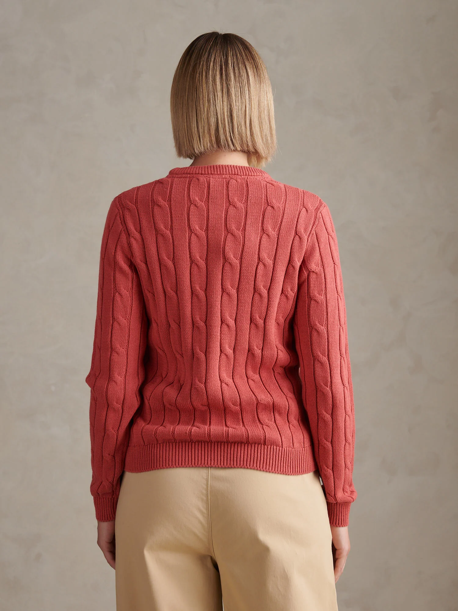 Womens Crew Neck Cable Jumper Mineral Red - Image 4