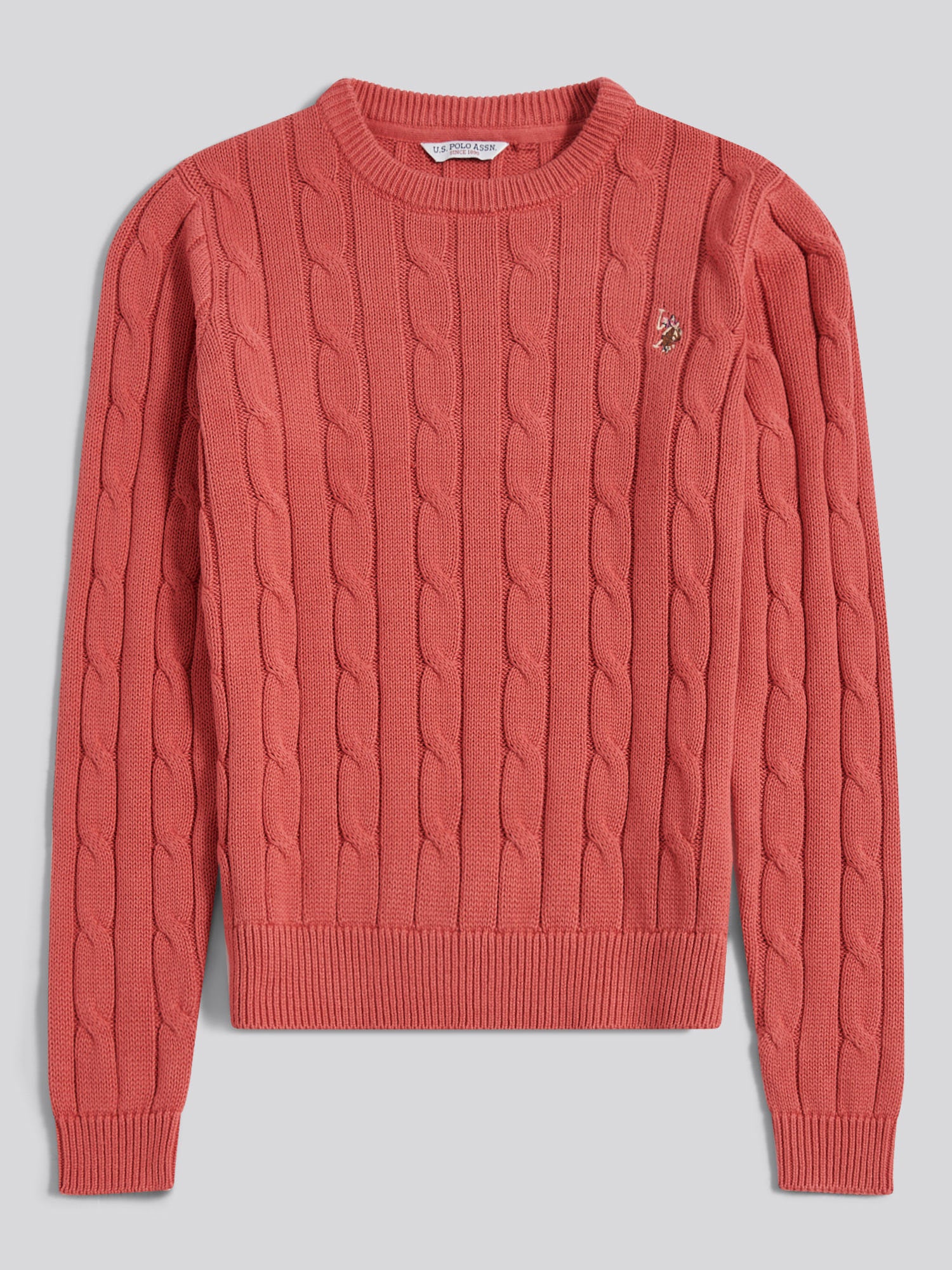 Womens Crew Neck Cable Jumper Mineral Red - Image 5
