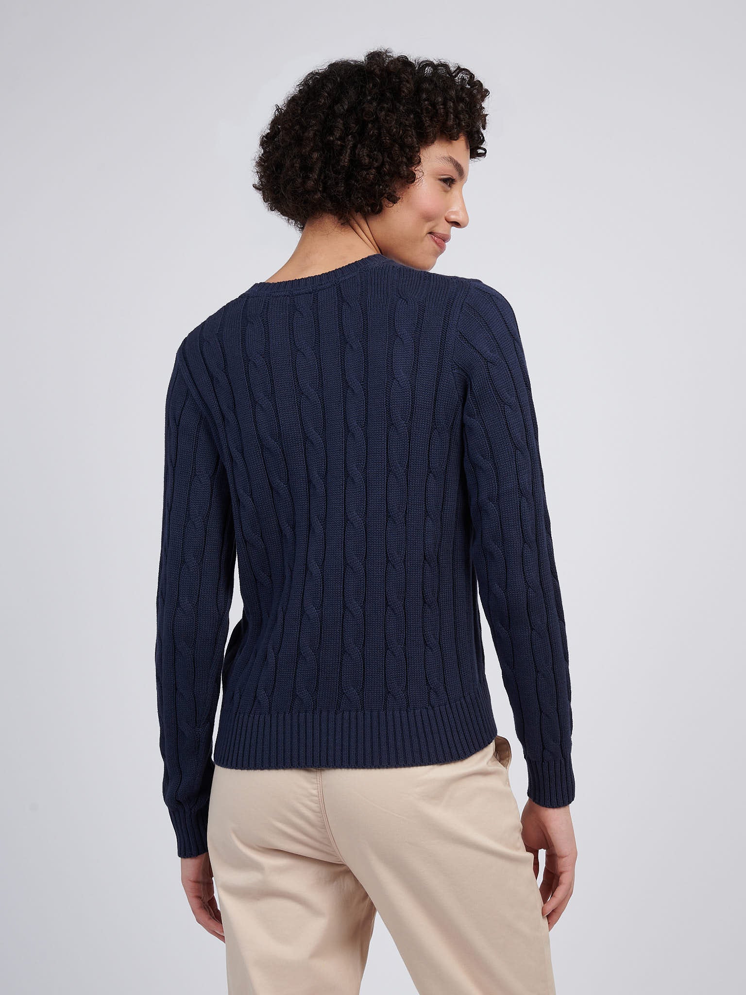 Womens Crew Neck Cable Jumper Navy Iris - Image 4