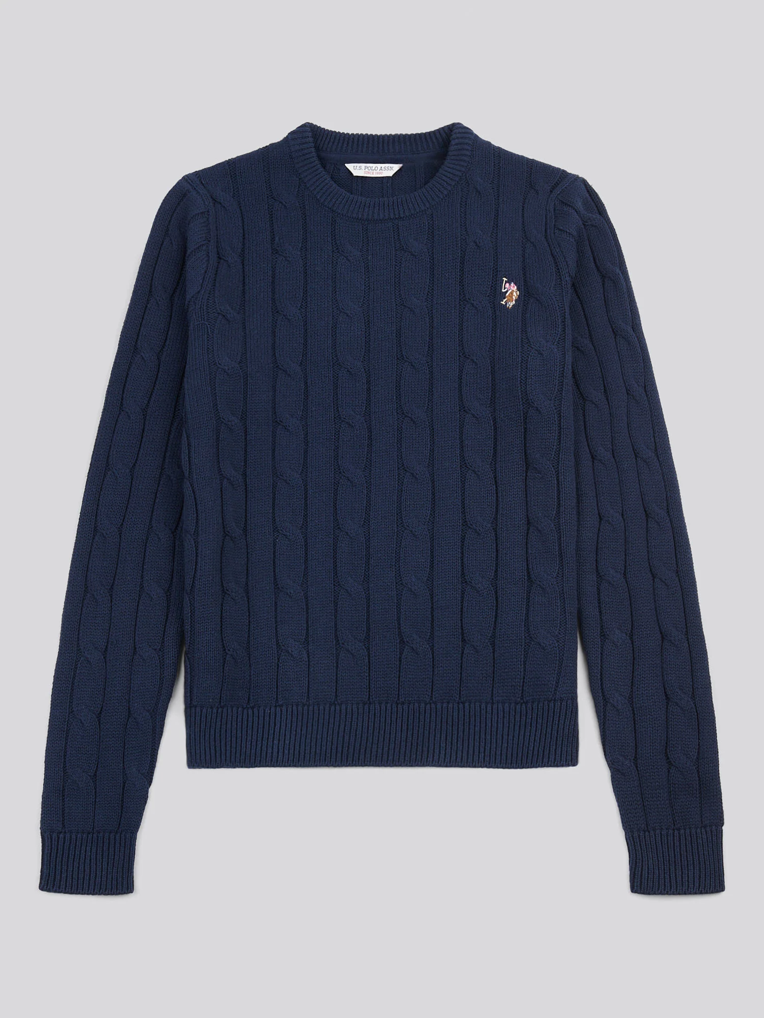 Womens Crew Neck Cable Jumper Navy Iris - Image 5