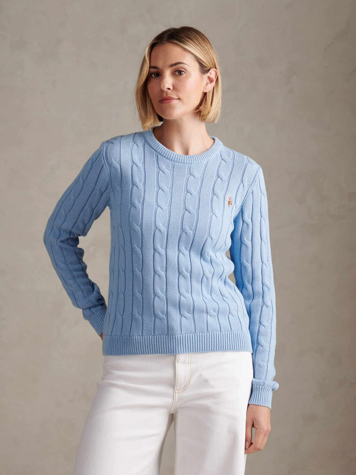 Womens Crew Neck Cable Jumper Open Air